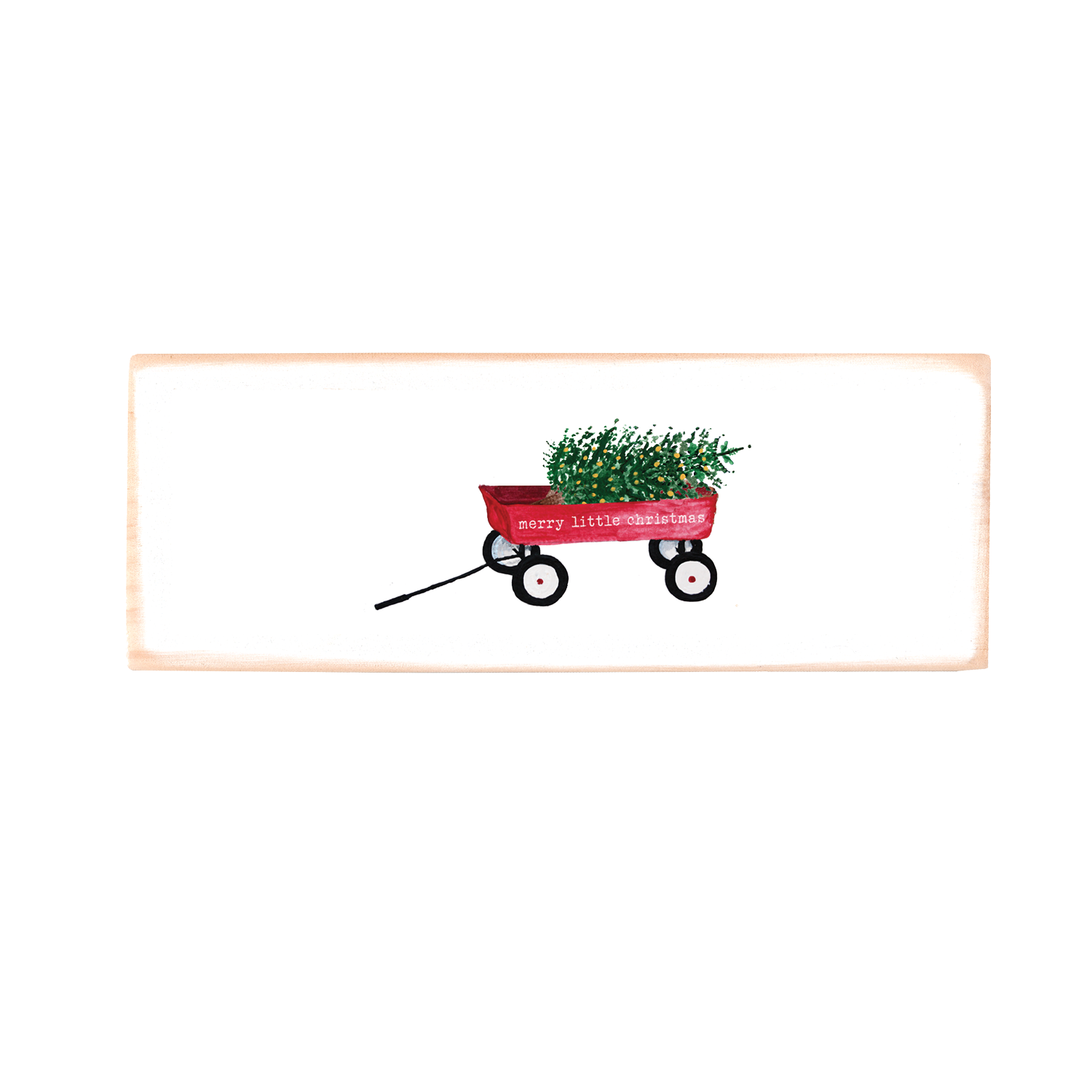 red wagon with tree and text wood block rectangle