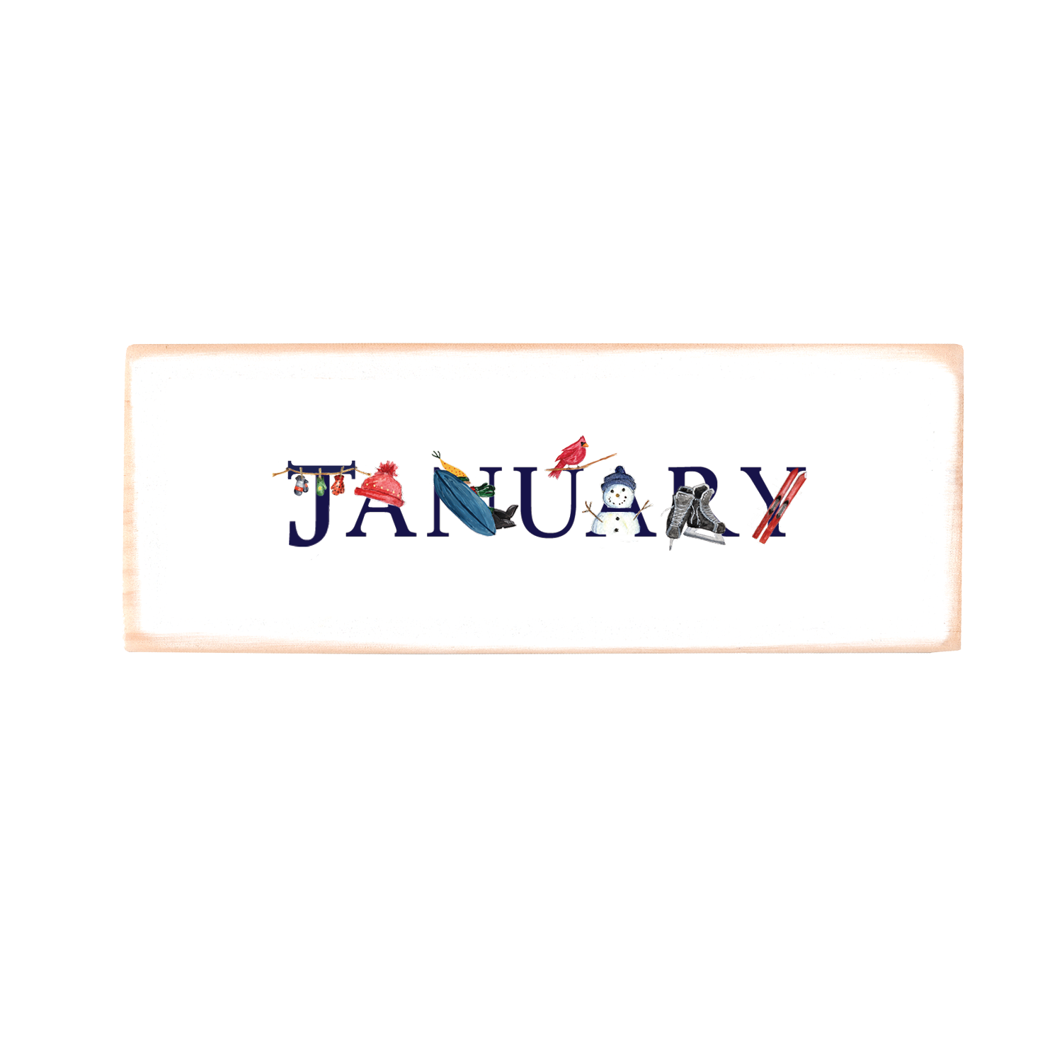 january wood block rectangle