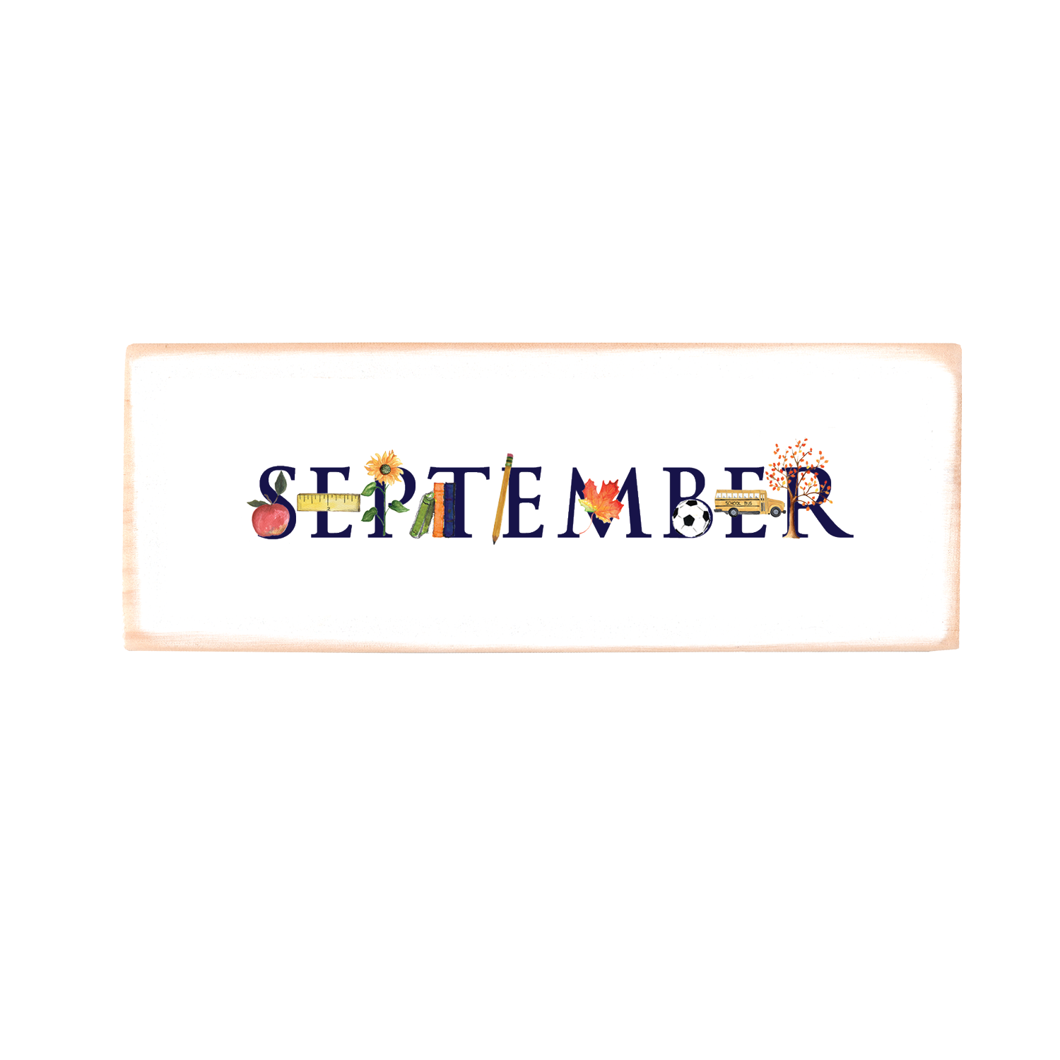 september wood block rectangle
