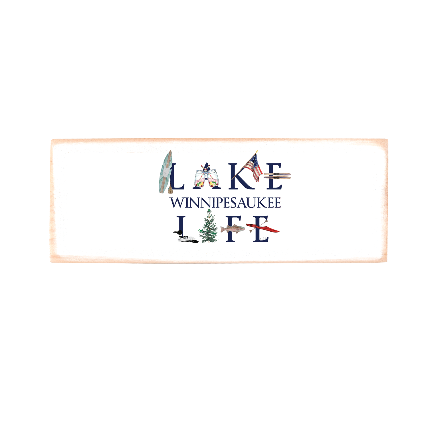 lake life winnipesauke wood block rectangle