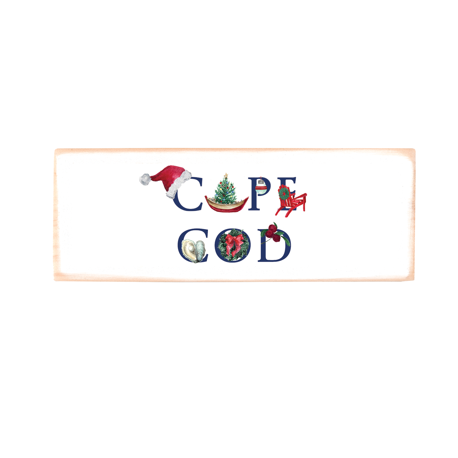 cape cod holiday wood block rectangle