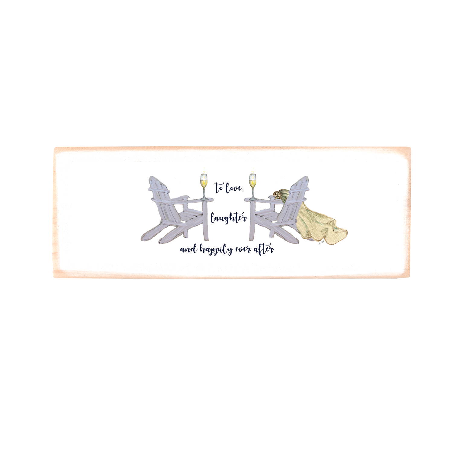 wedding to love to laughter wood block rectangle