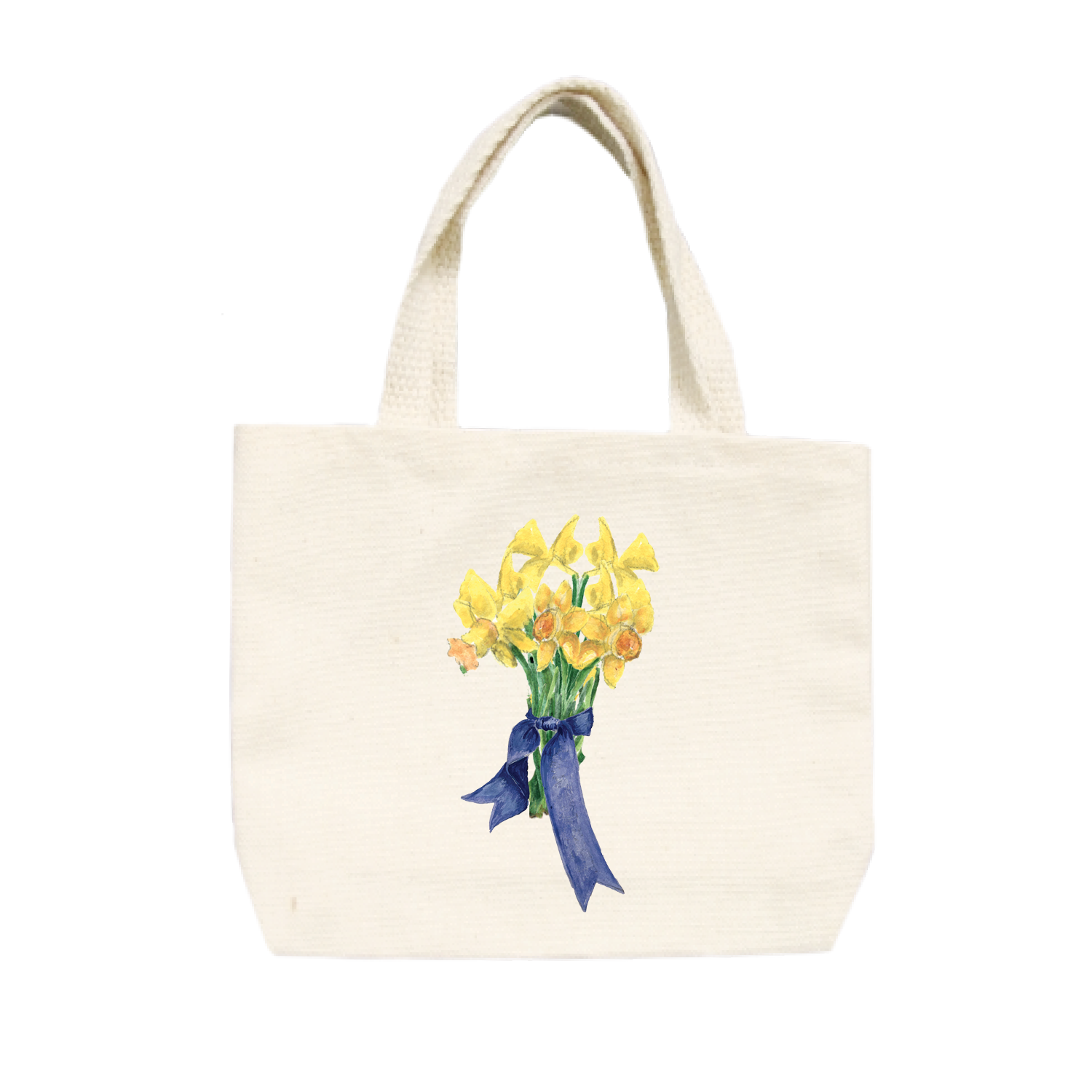 daffodils with blue ribbon small tote