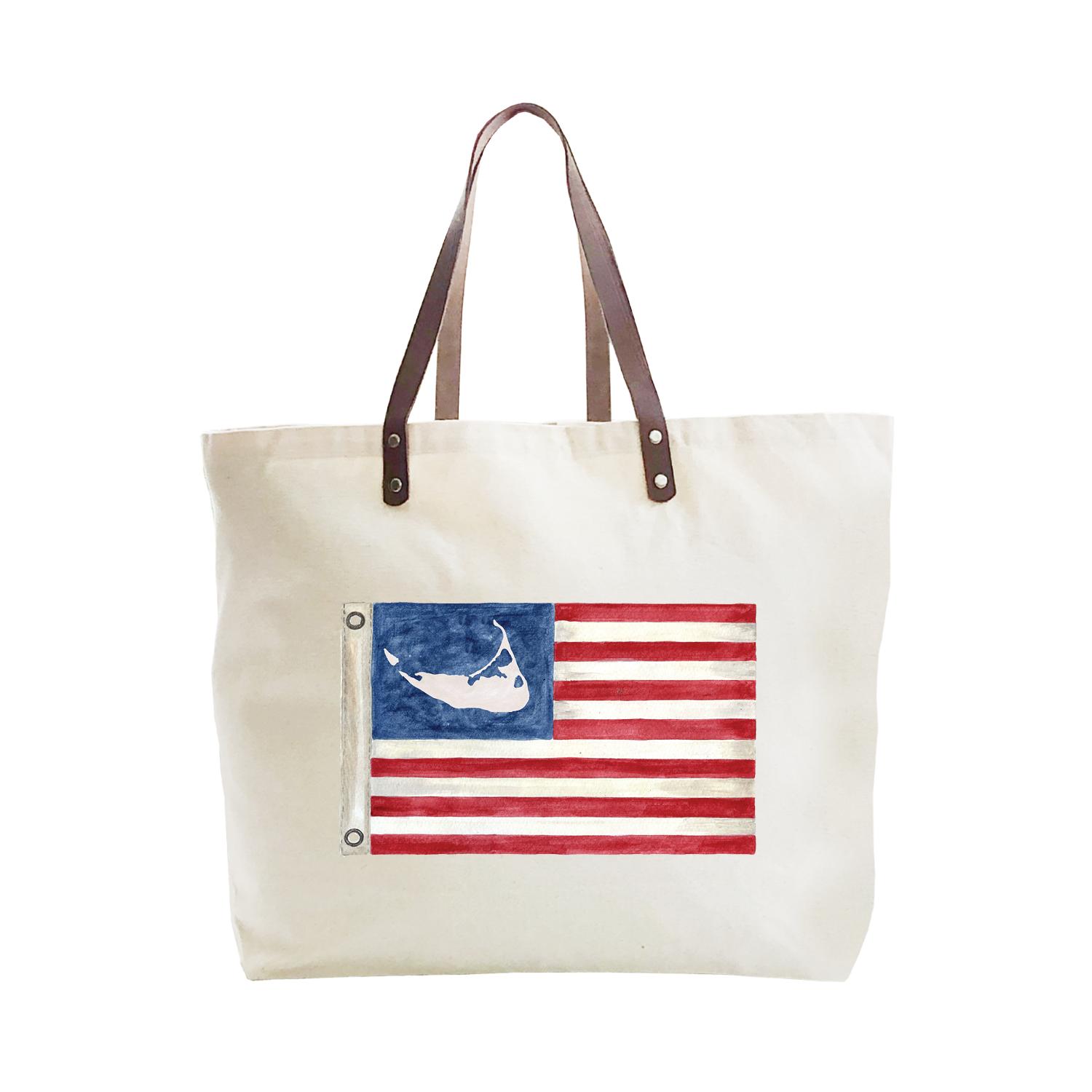 american flag with nantucket large tote