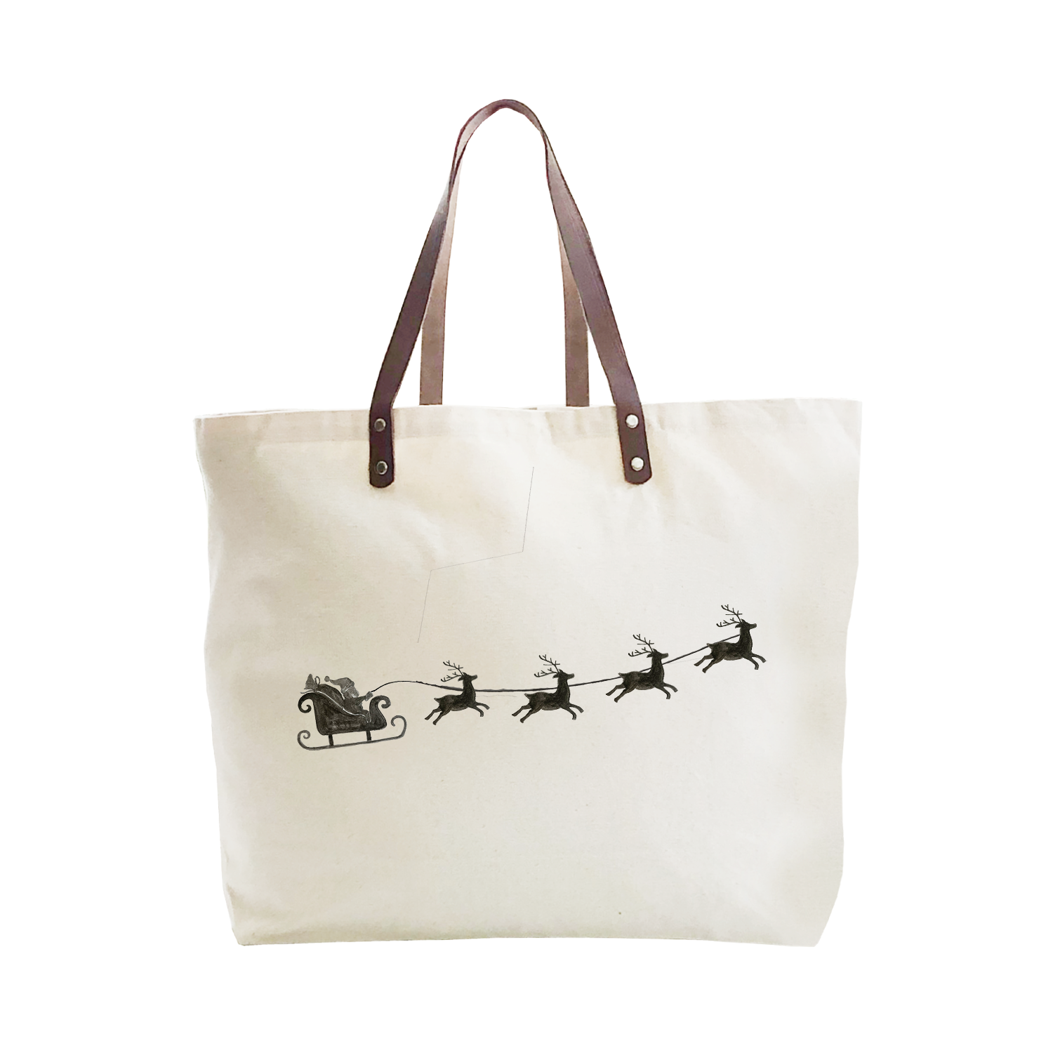 santa with sleigh and reindeer large tote