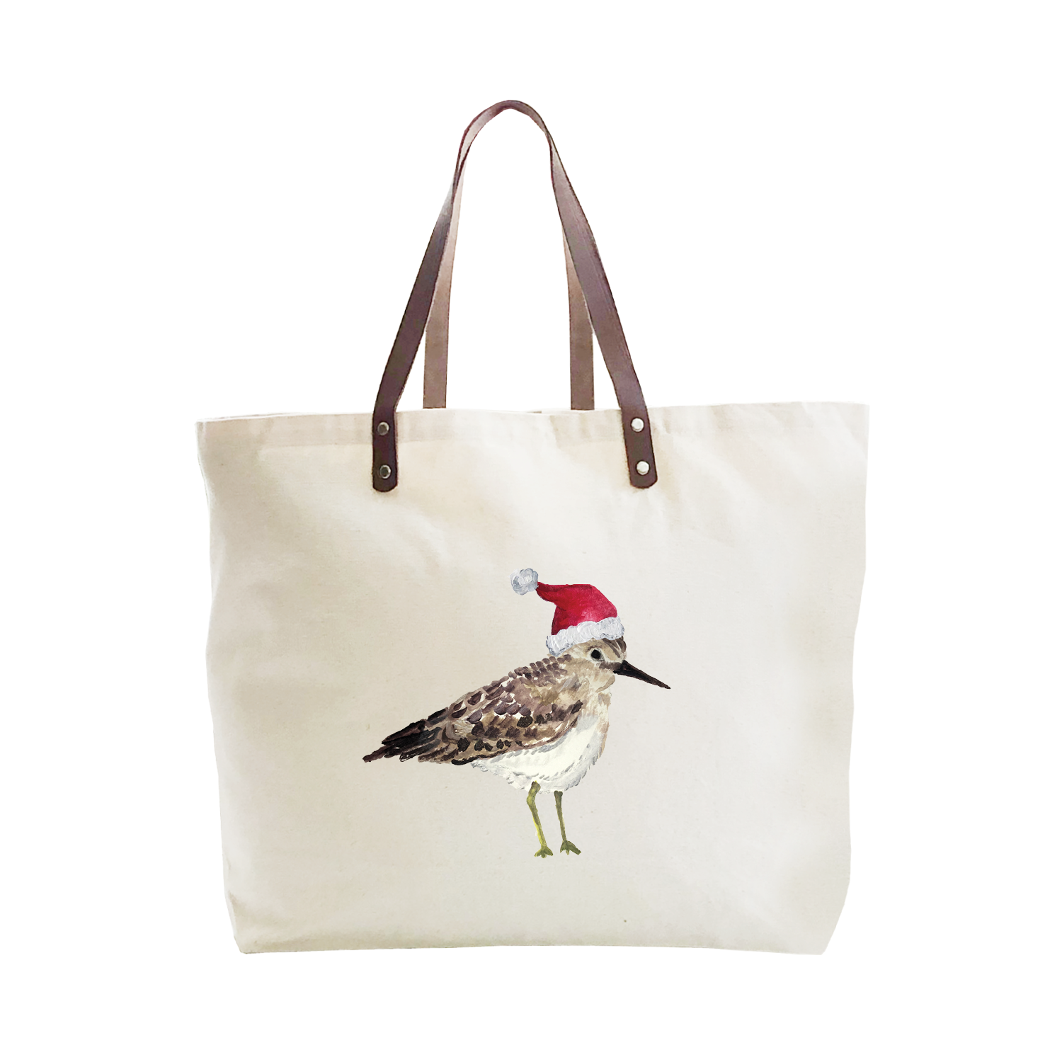 sandpiper with santa hat large tote