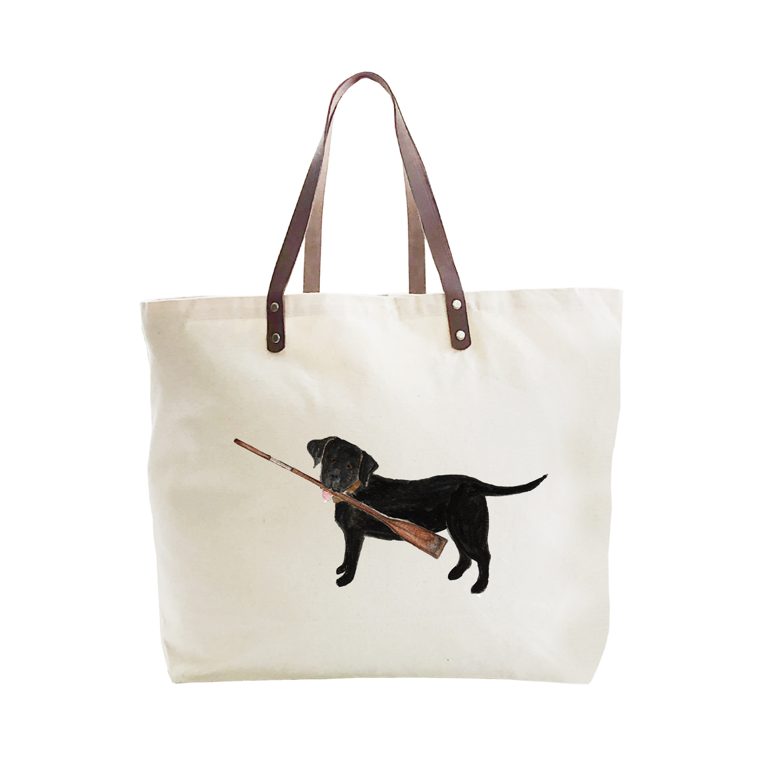 black lab with oar large tote