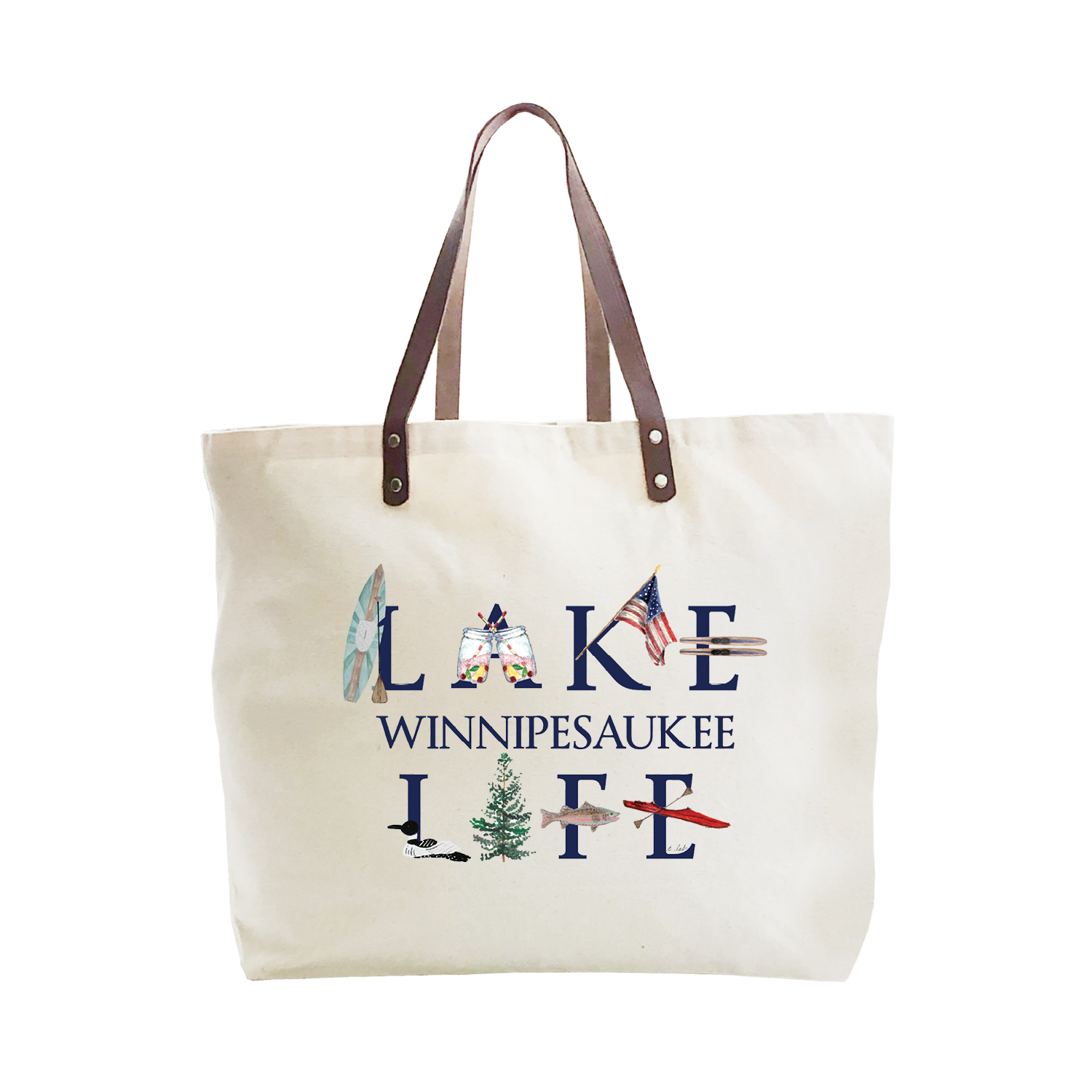 lake life winnipesauke large tote