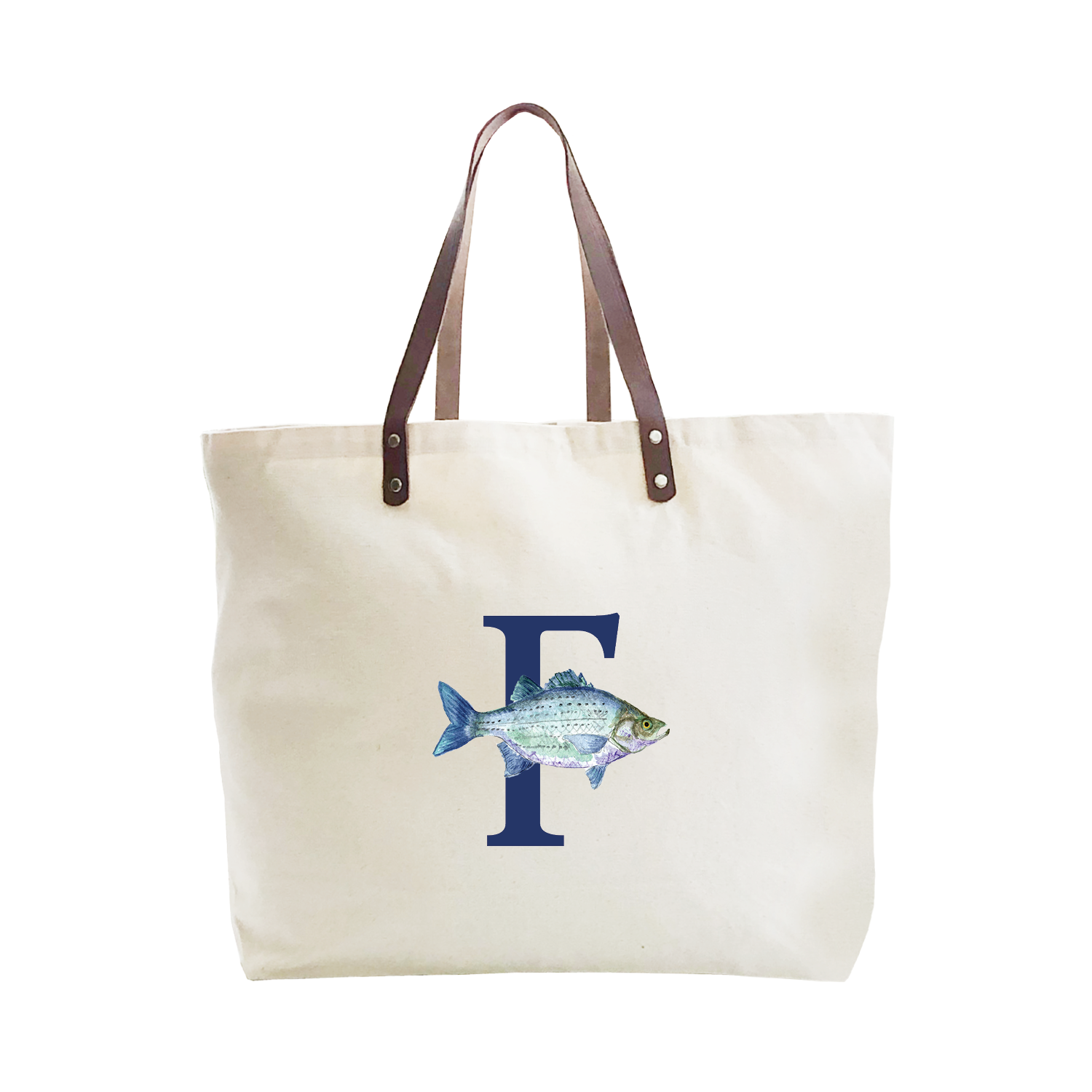 nautical alphabet - F large tote