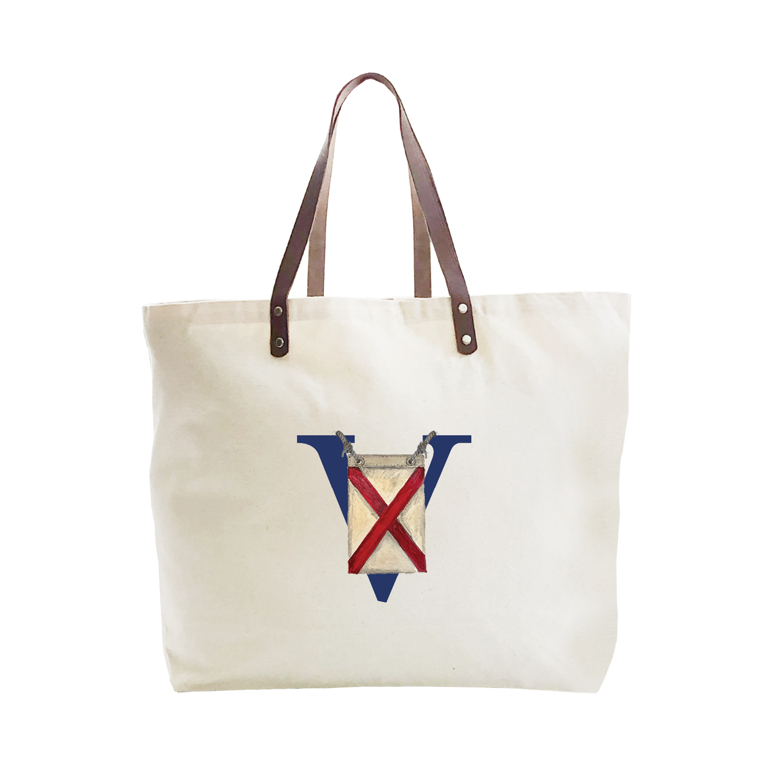 nautical alphabet - V large tote