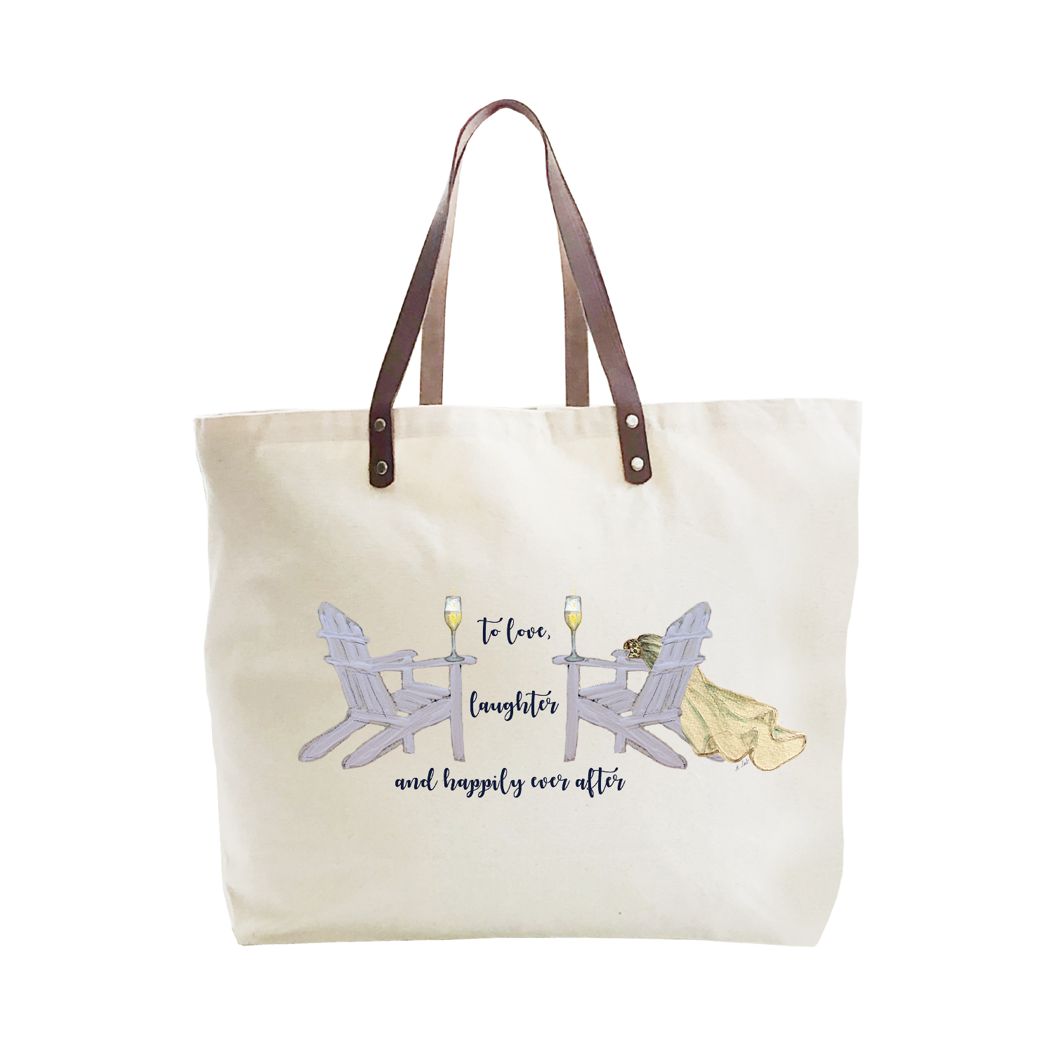 wedding to love to laughter large tote