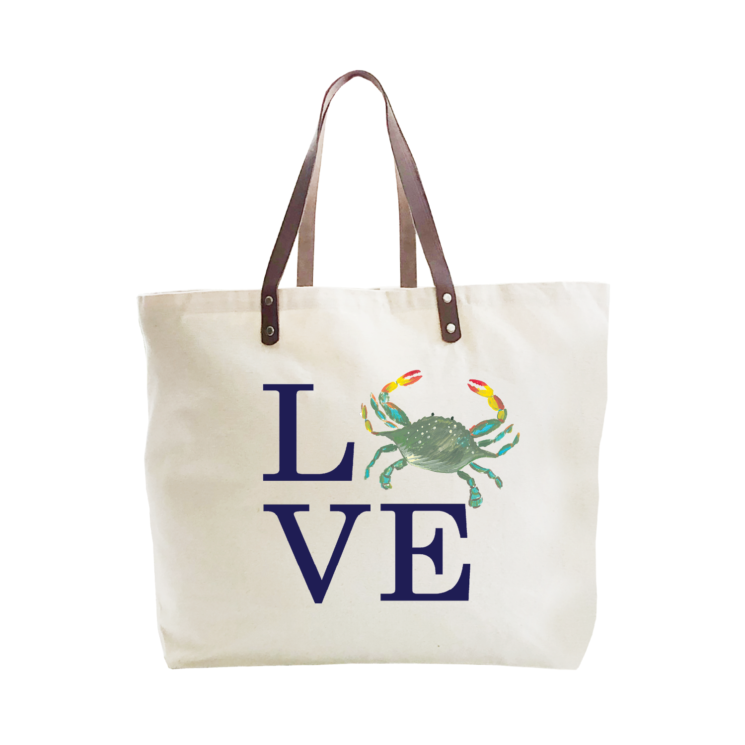 love crab with navy large tote