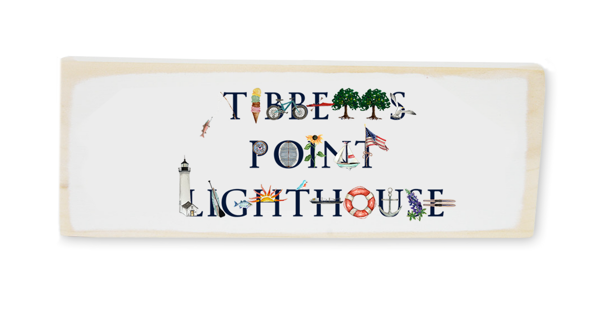 Tibbetts Point Lighthouse wood block rectangle