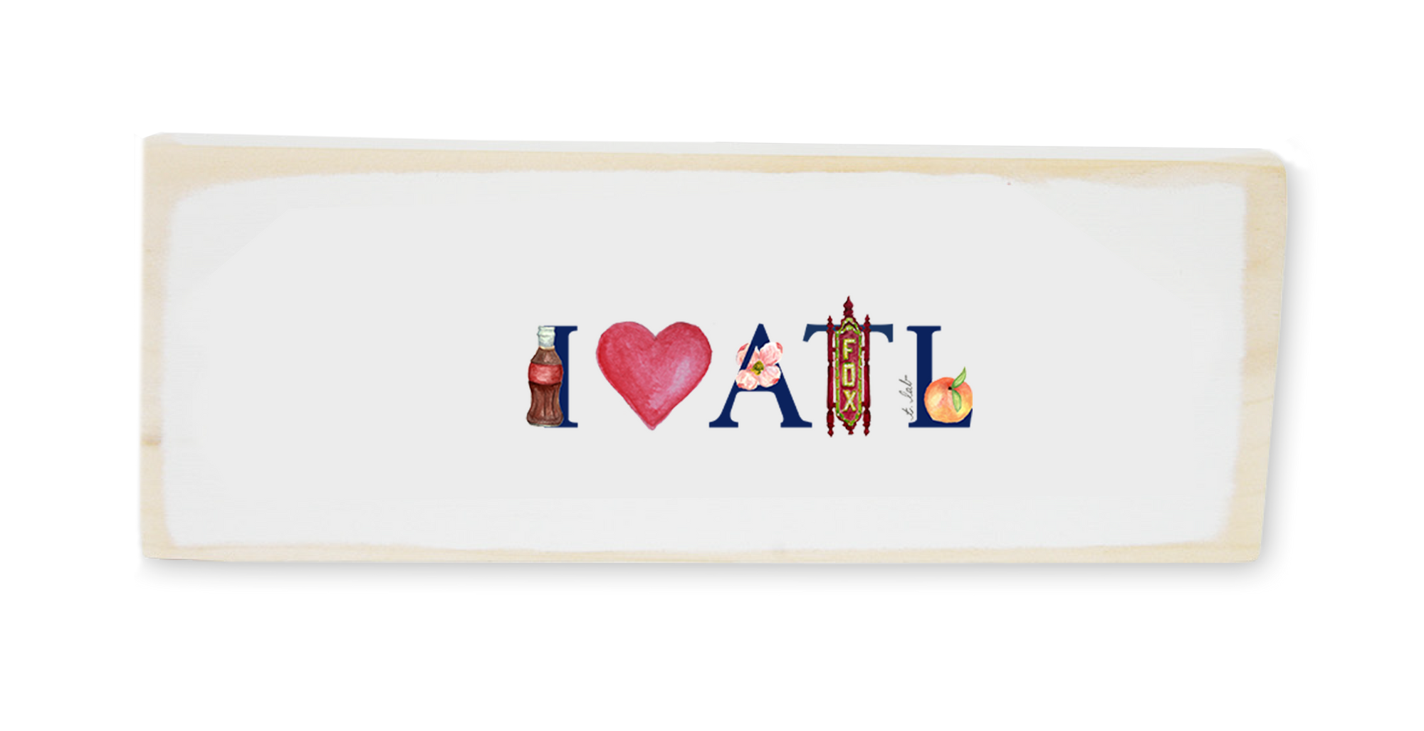 i love atl wood block rectangle