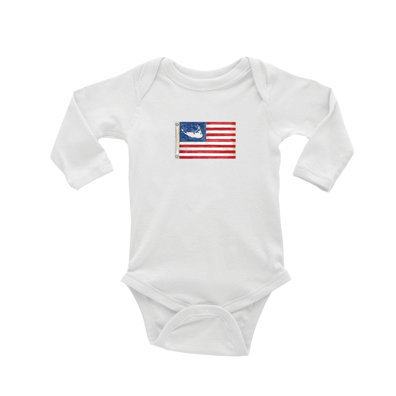 american flag with nantucket baby snap up long sleeve
