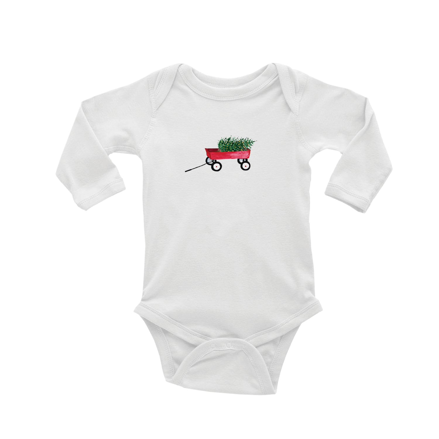 red wagon with tree baby snap up long sleeve