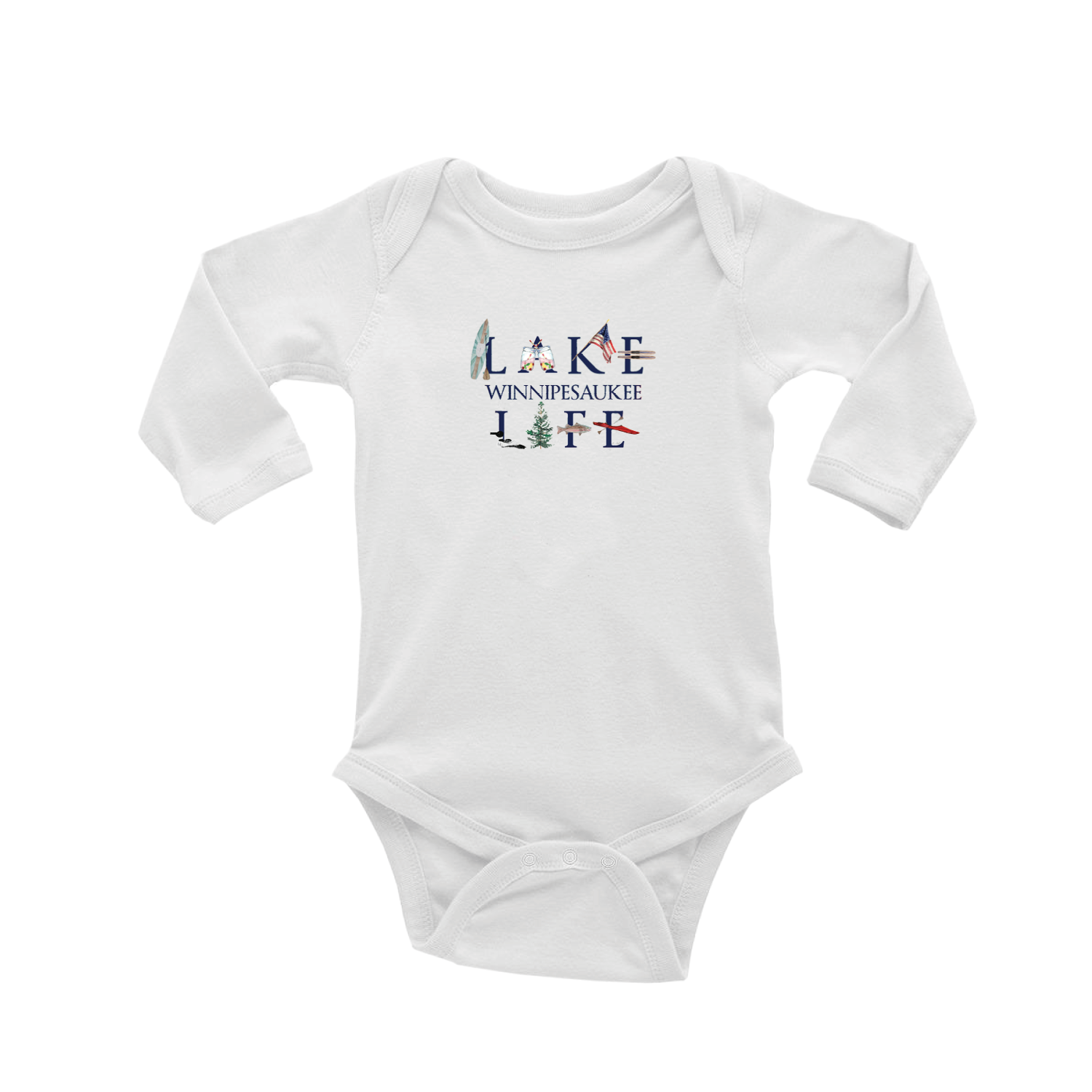 lake life winnipesauke baby snap up long sleeve