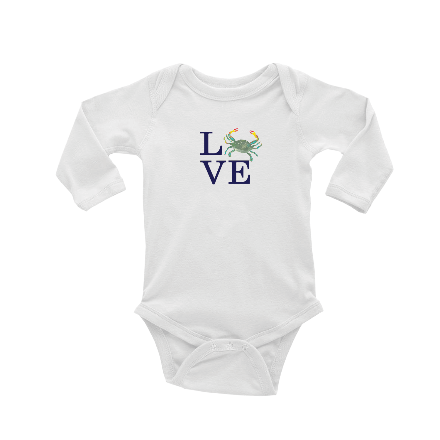 love crab with navy baby snap up long sleeve