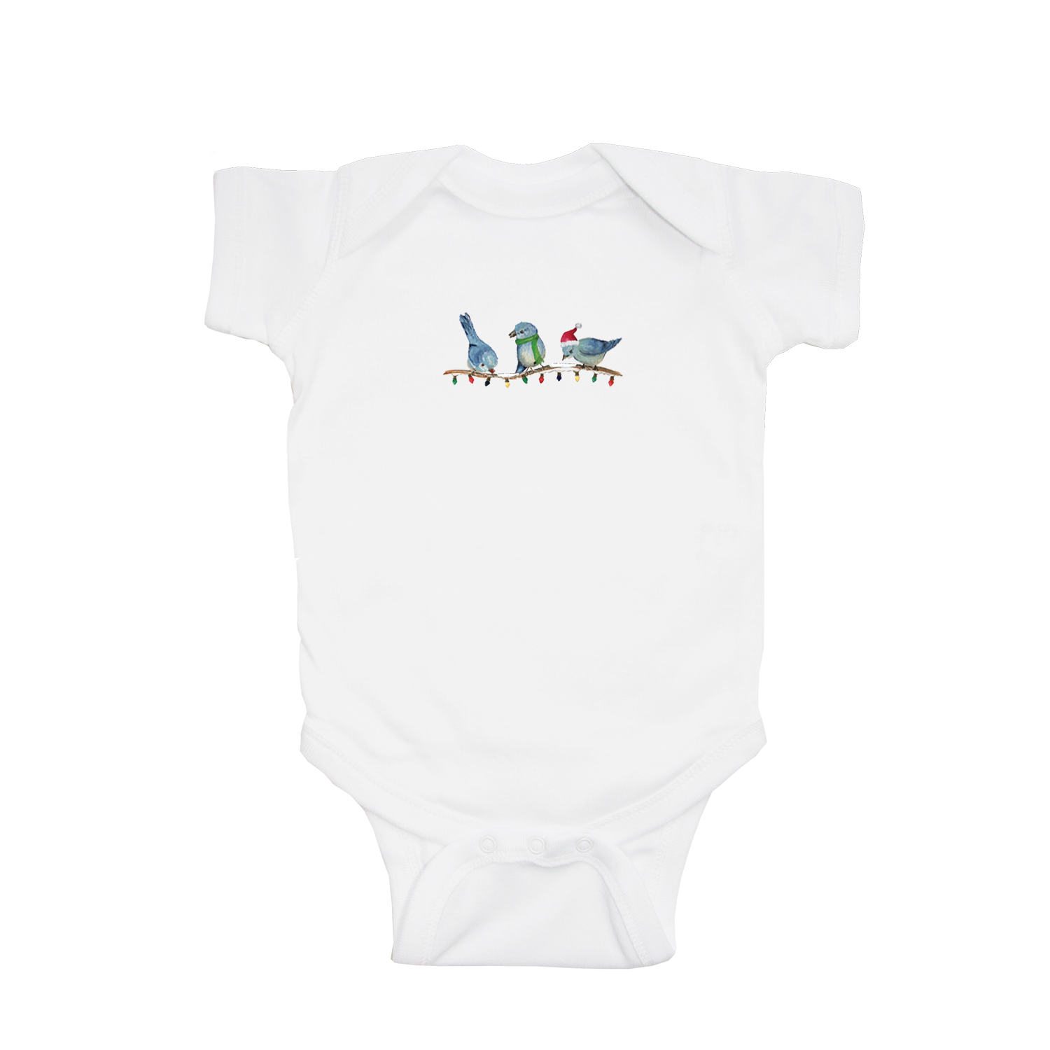 three bluebirds christmas baby snap up short sleeve