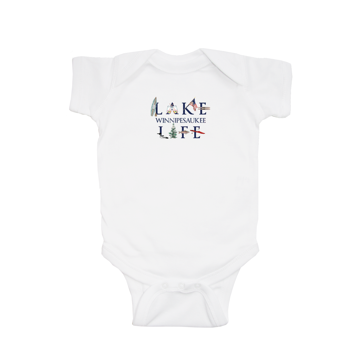 lake life winnipesauke baby snap up short sleeve