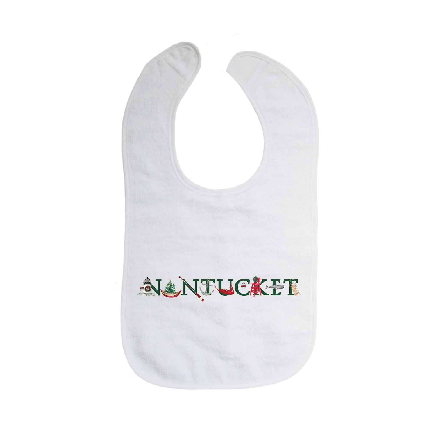 nantucket holiday with green text bib