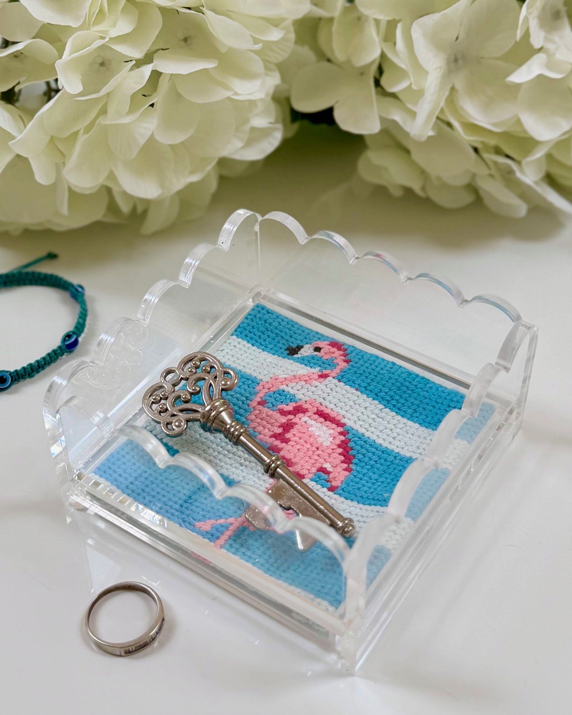 Scalloped Acrylic Tray for 4" x 4" Needlepoint canvas