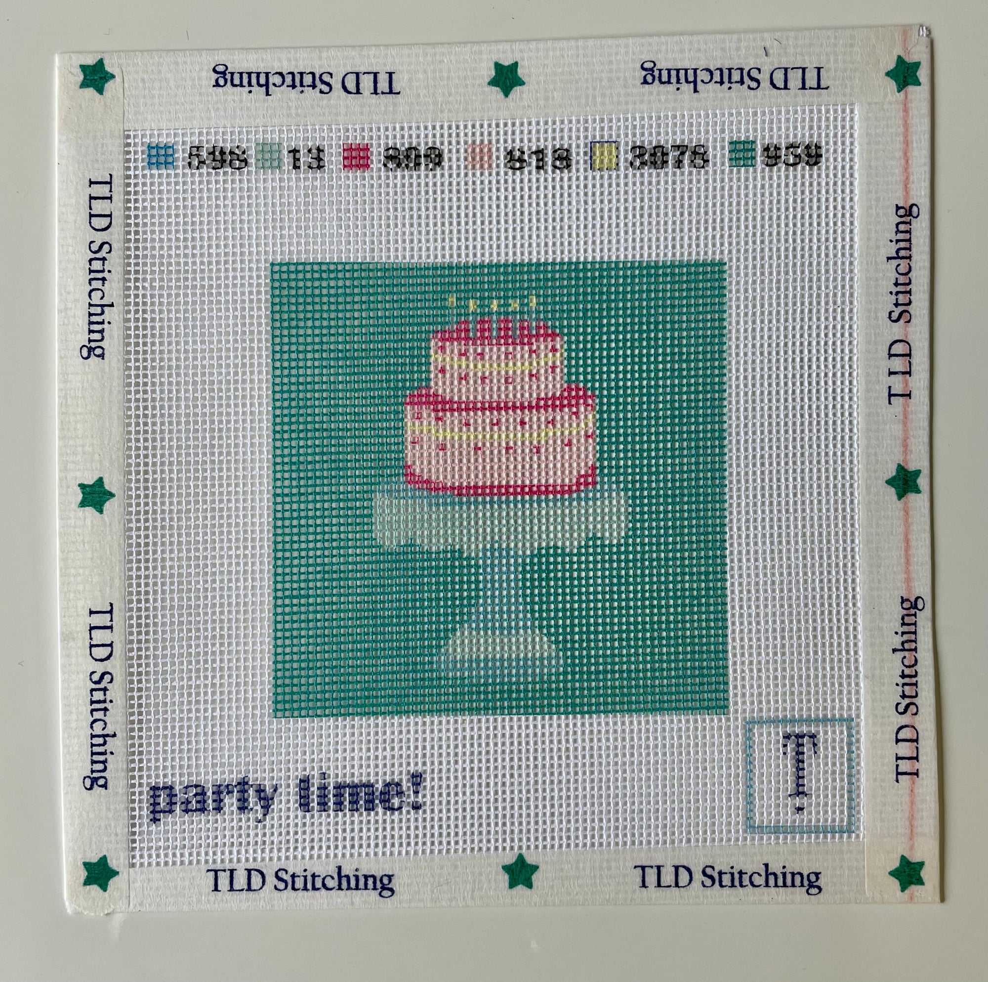 "let's party" birthday cake needlepoint stitch kit