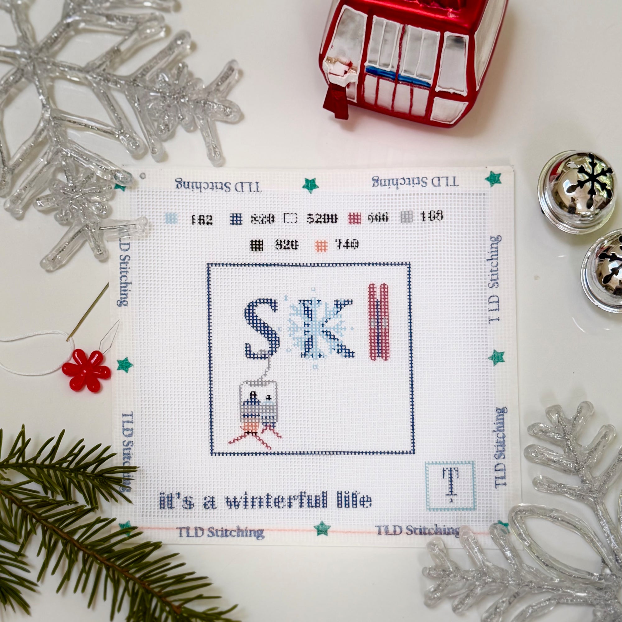 ski "it's a wonderful life" needlepoint stitch kit