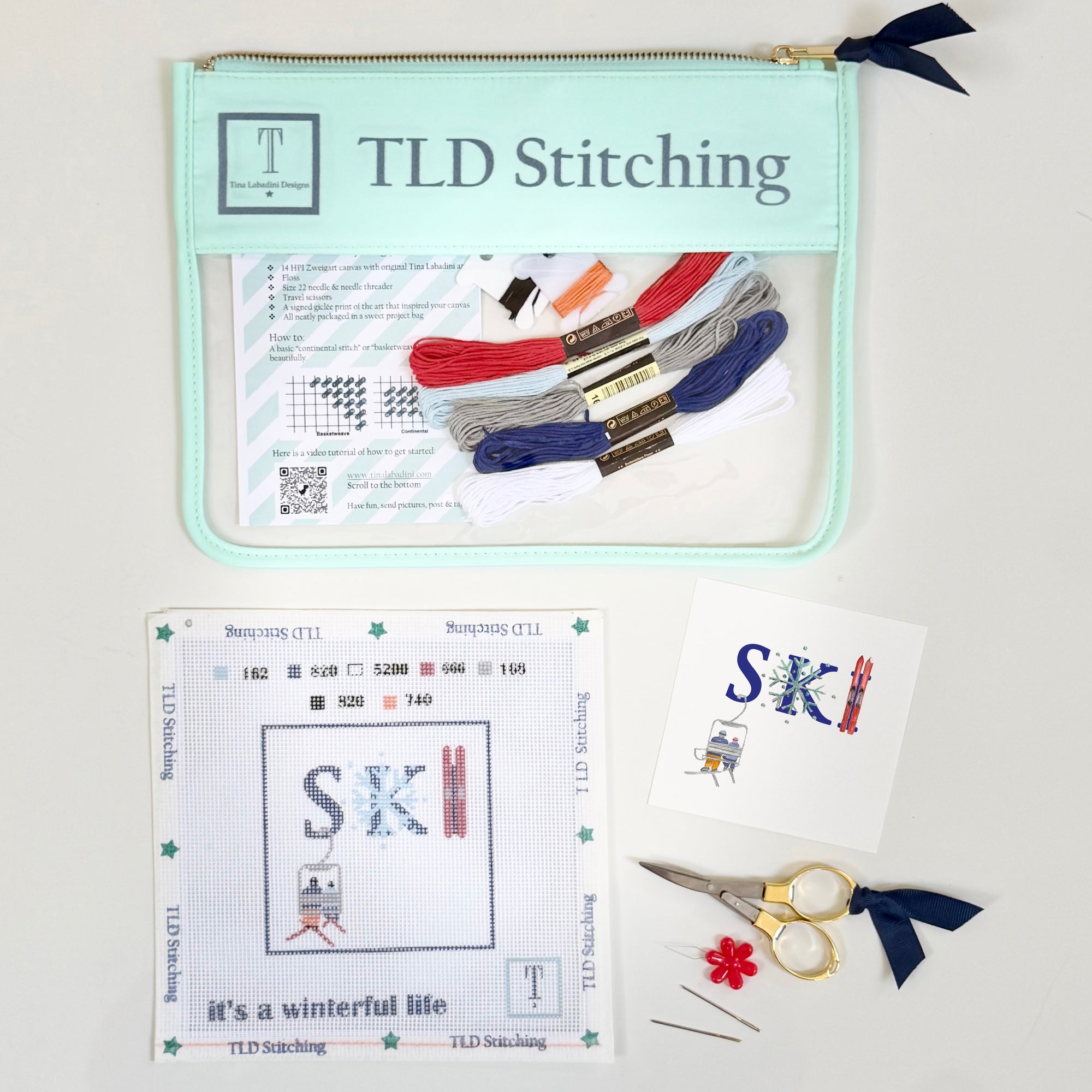 ski "it's a wonderful life" needlepoint stitch kit