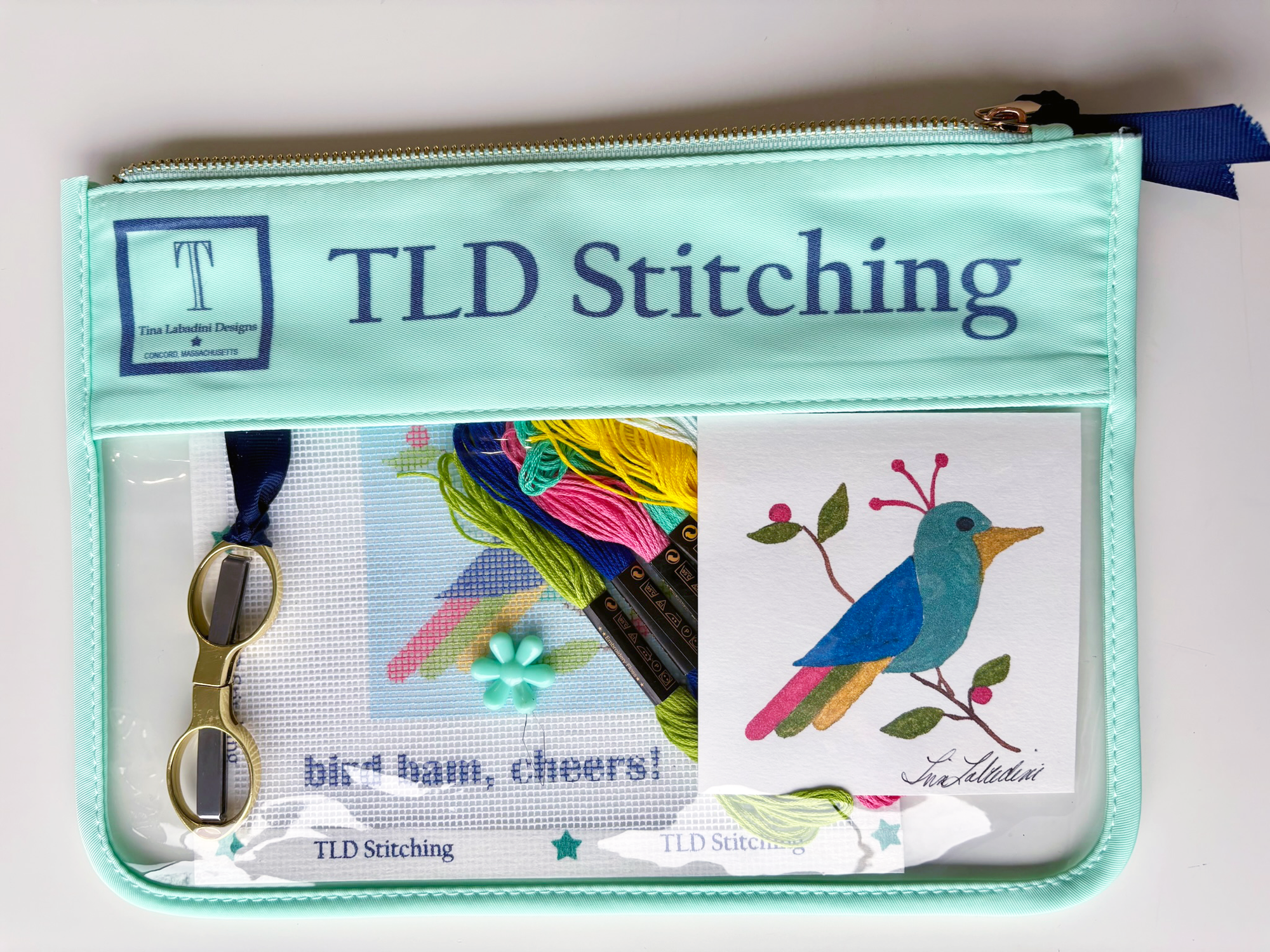 "bird bam cheers"  needlepoint stitch kit