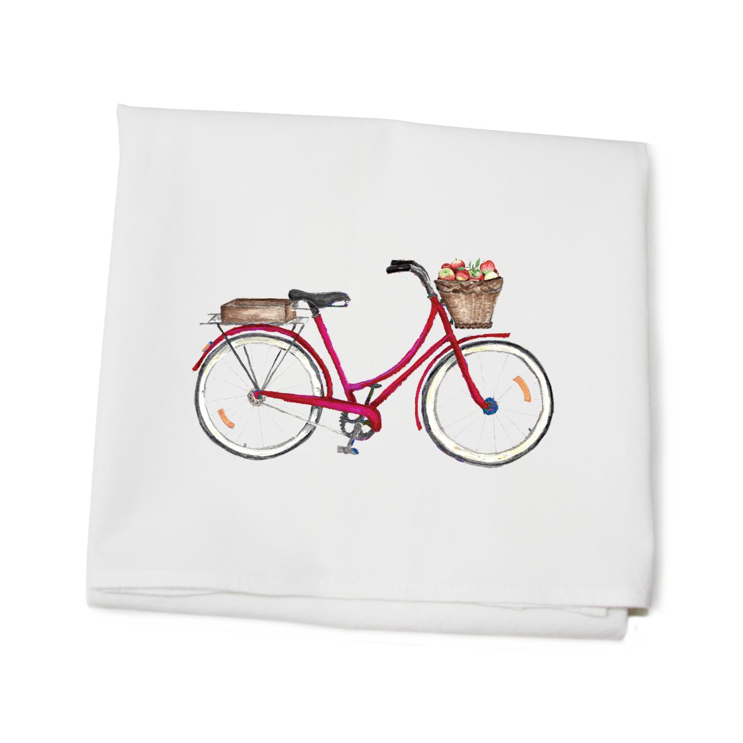 red bike with apples flour sack towel