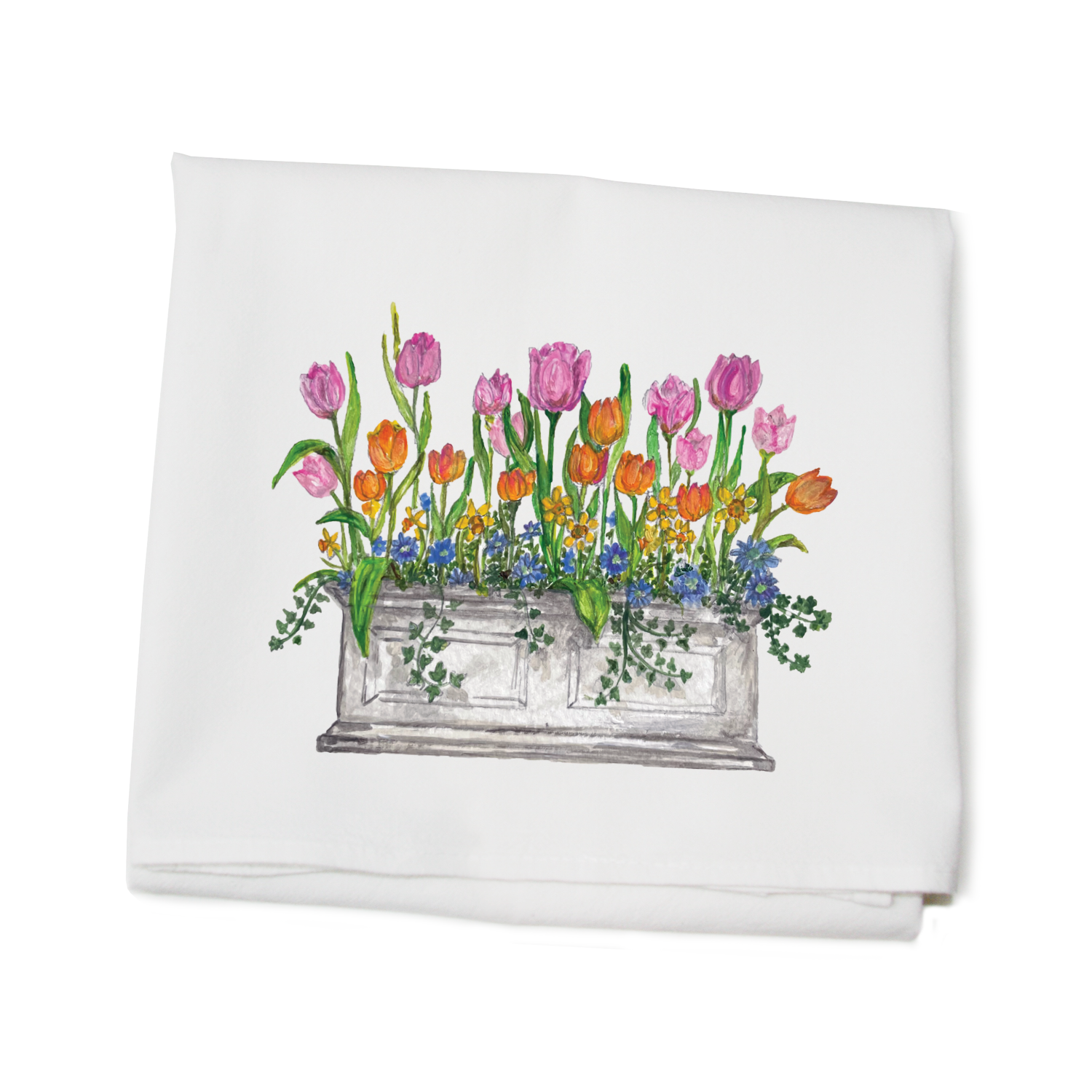 Tulip Window Box tulips in window box flour sack towel - Tina Labadini Designs