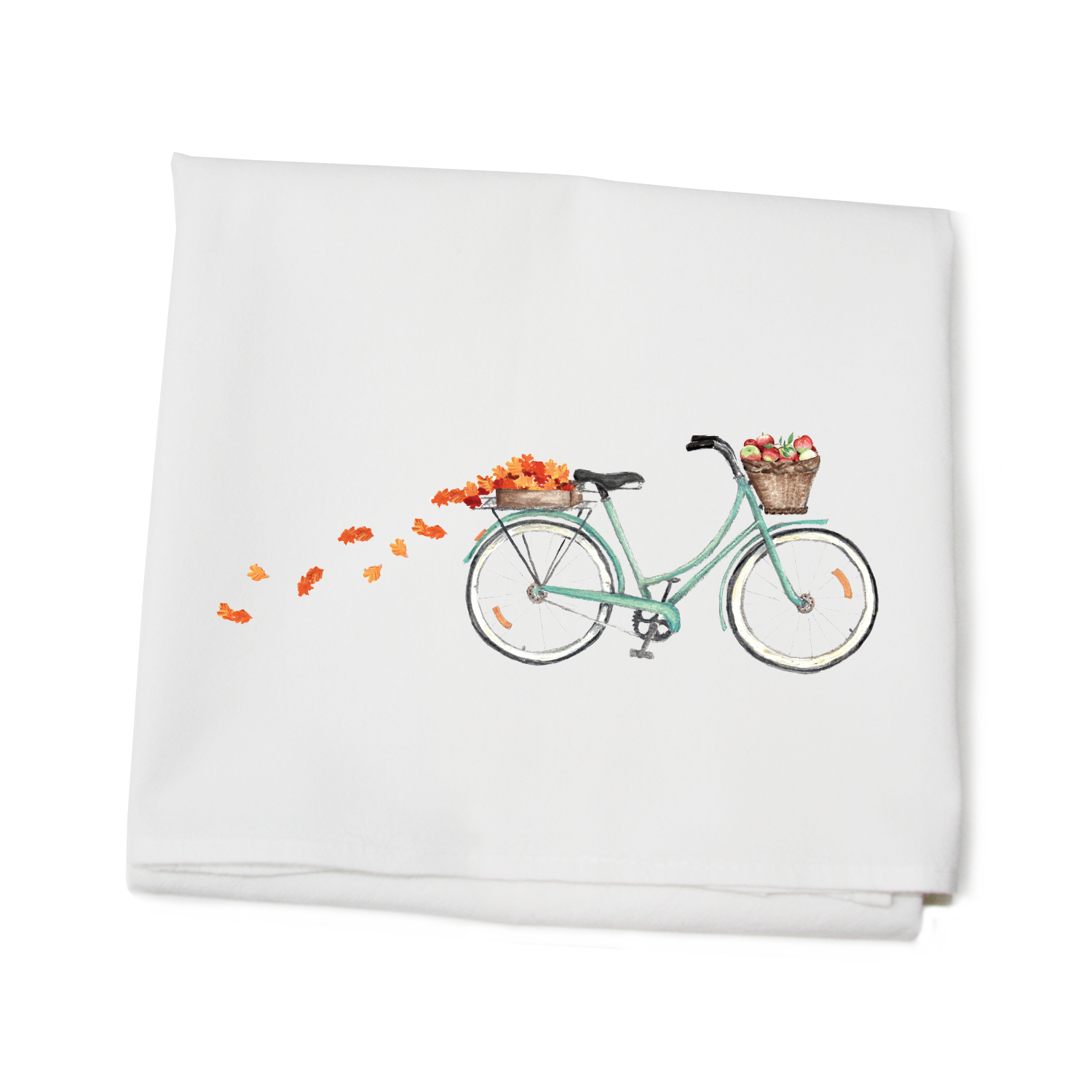 bike with apples and leaves flour sack towel
