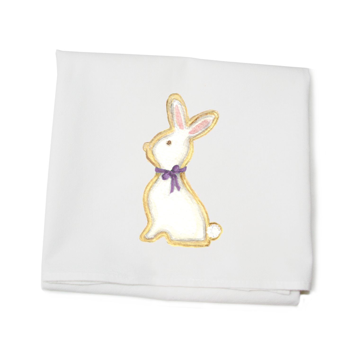 bunny cookie purple bow flour sack towel