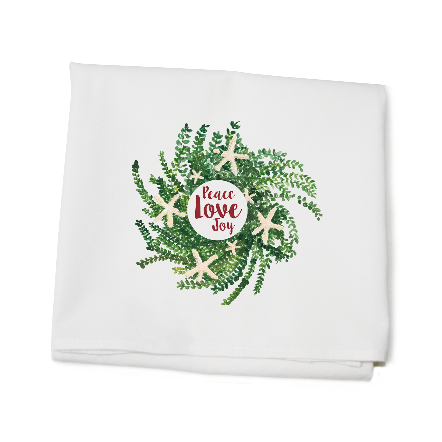 starfish wreath peace love joy flour sack towel