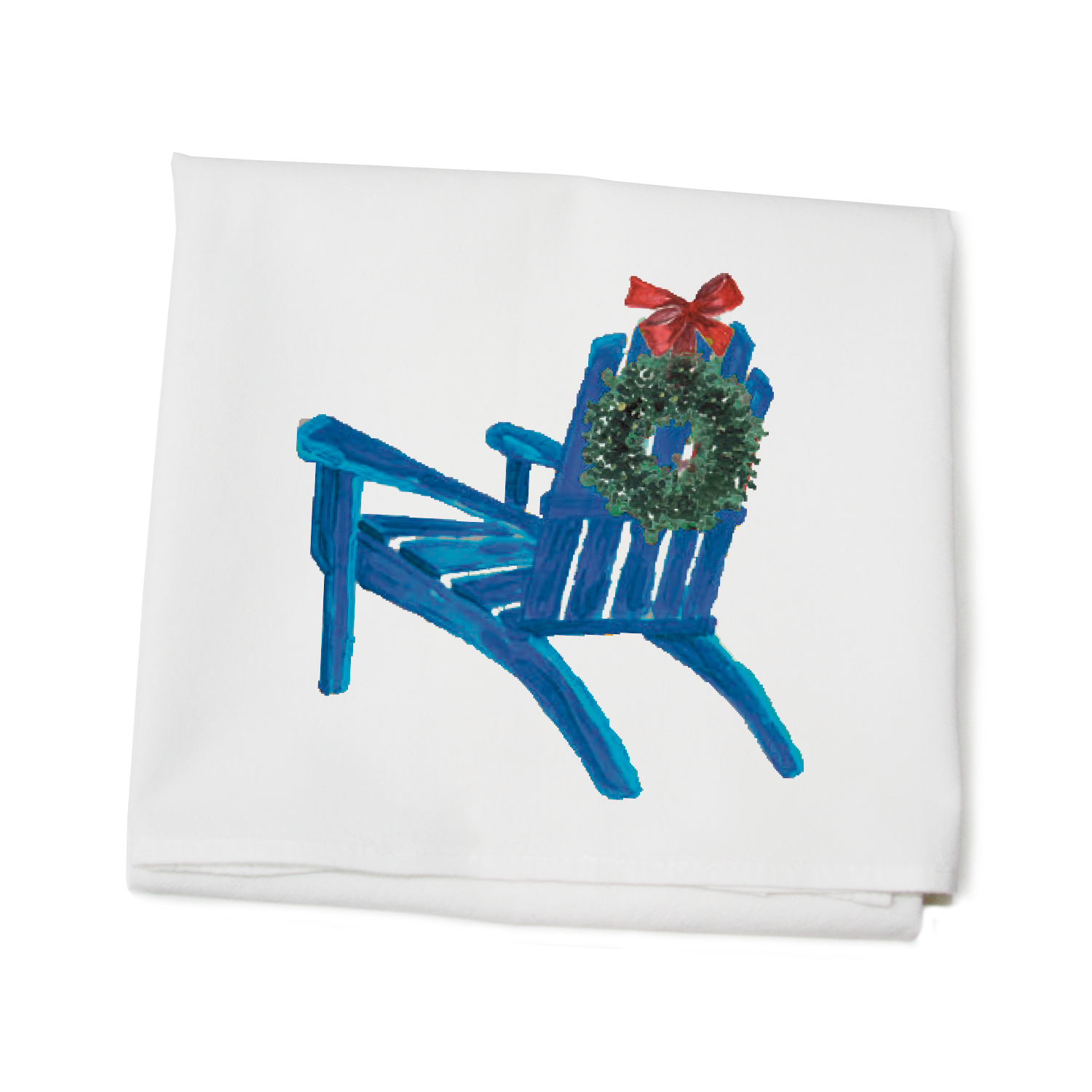 blue chair and wreath flour sack towel