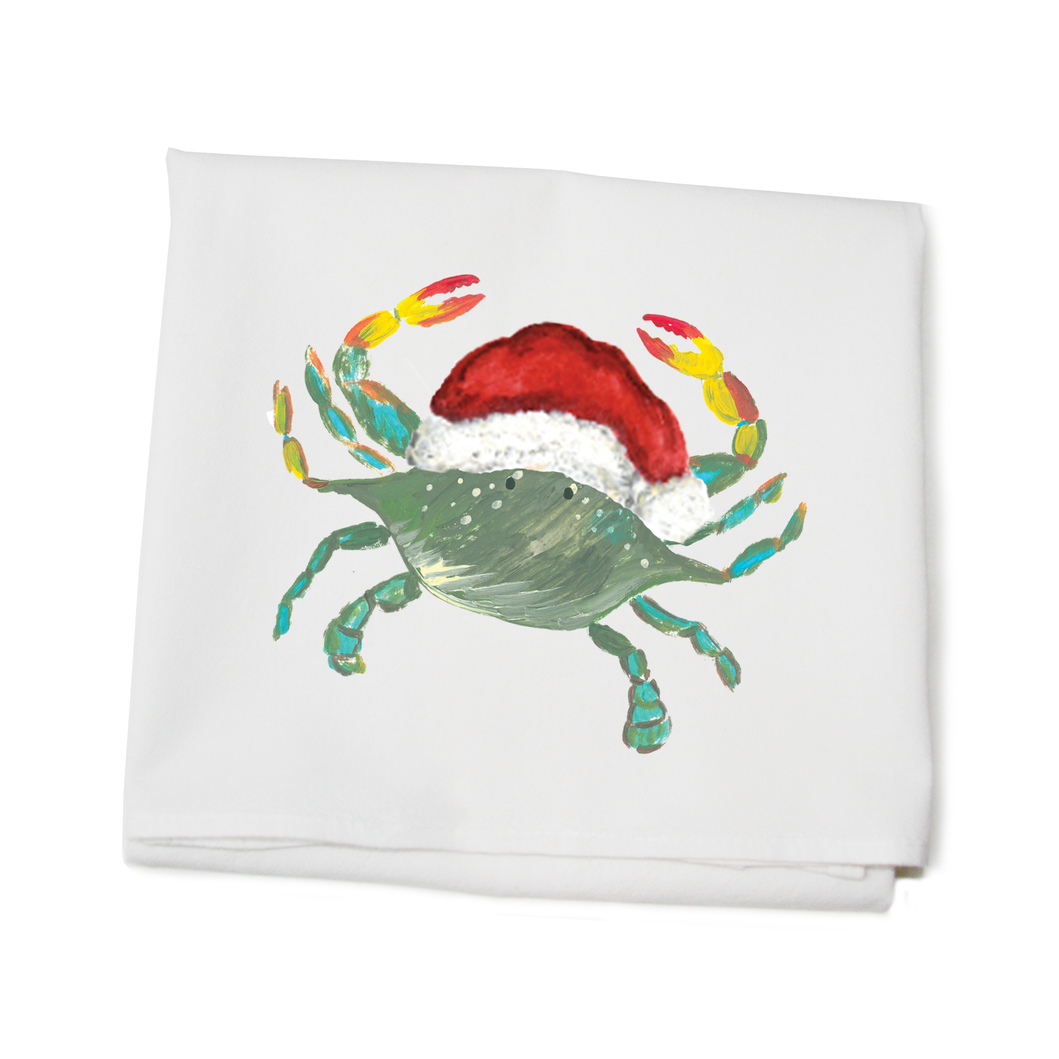 crab with santa hat flour sack towel