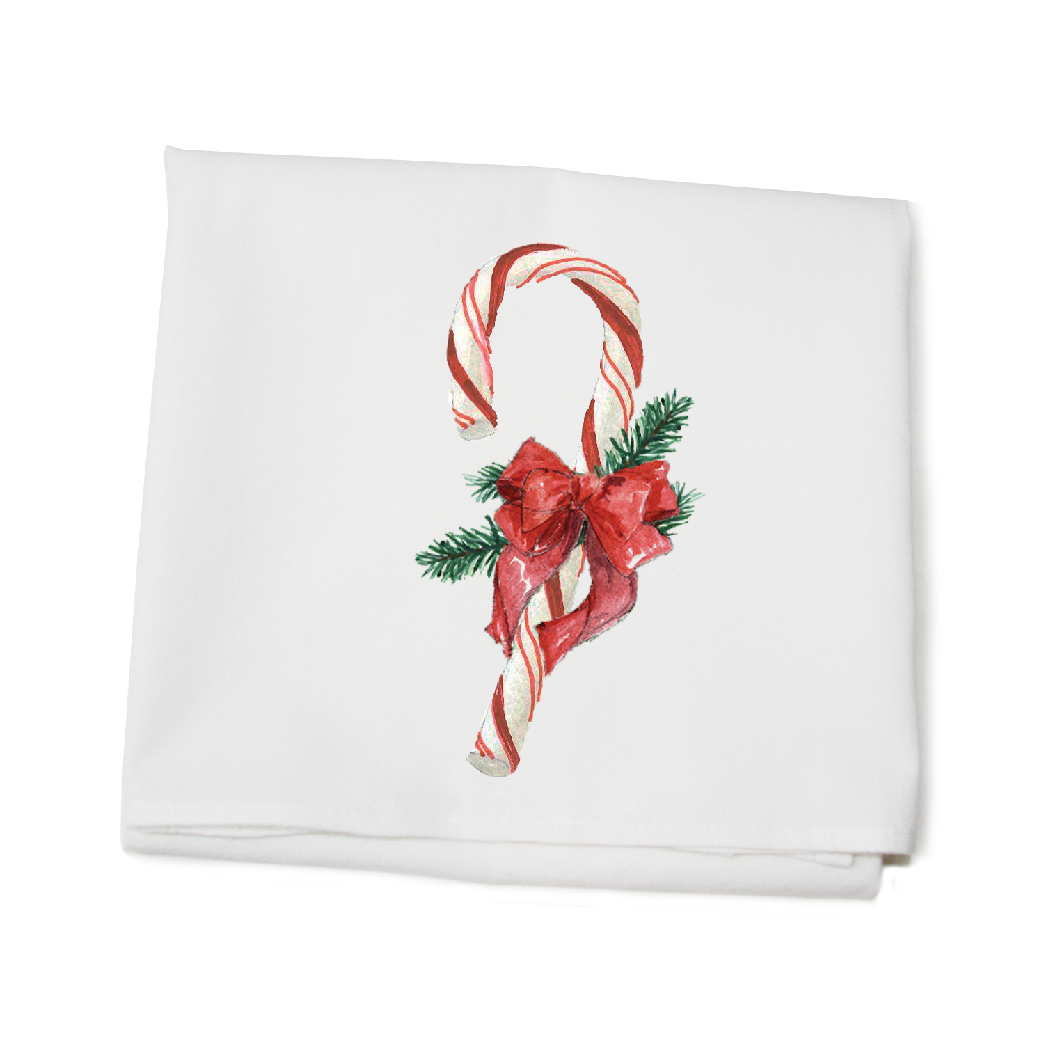 candy cane with bow and evergreens flour sack towel