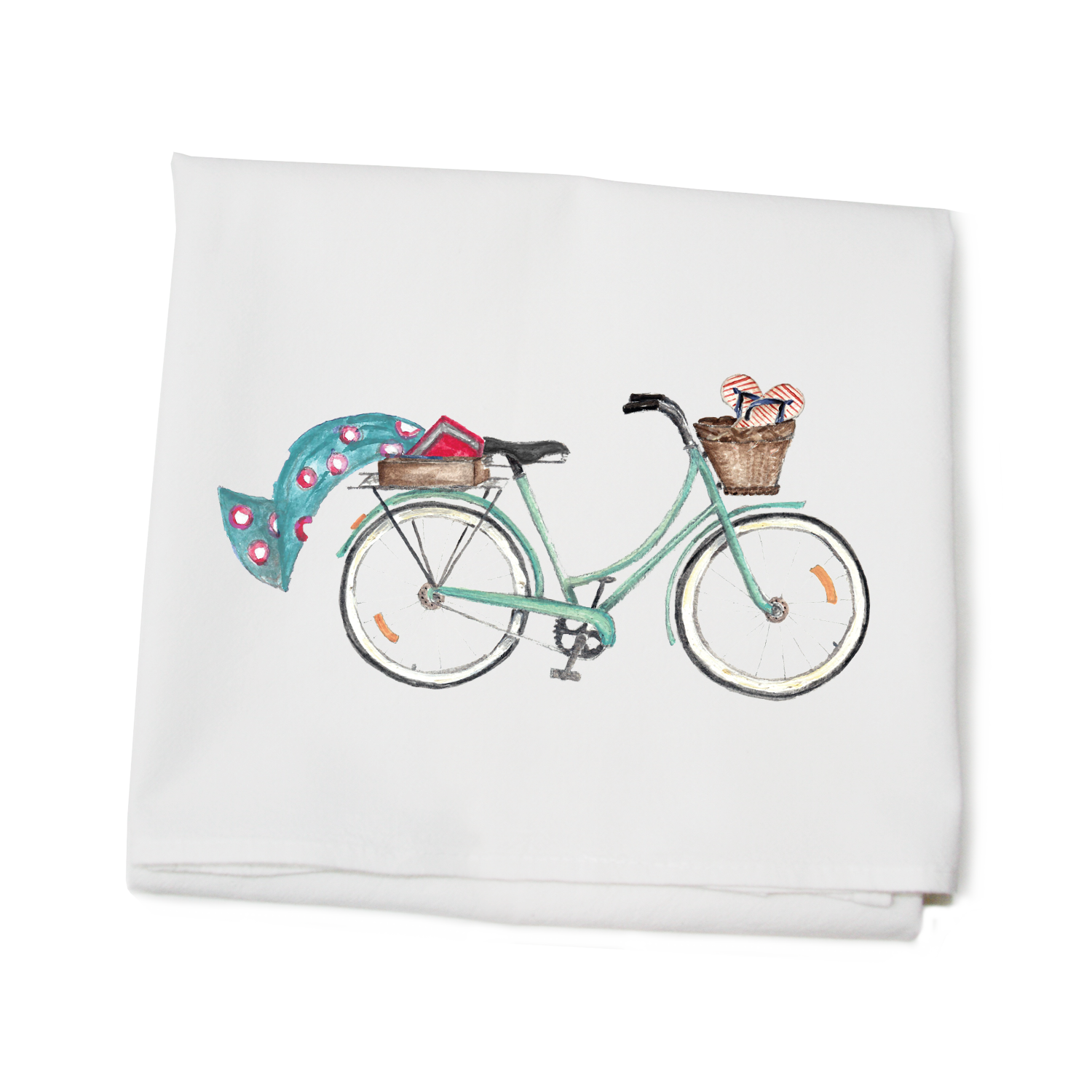 seafoam beach bike + turquoise towel flour sack towel
