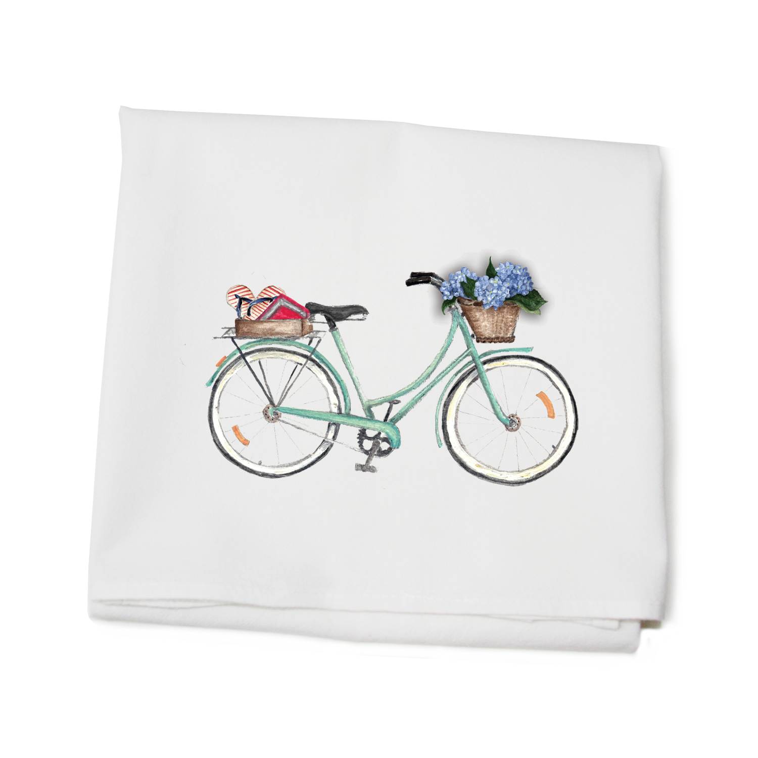 bike with books on back flour sack towel