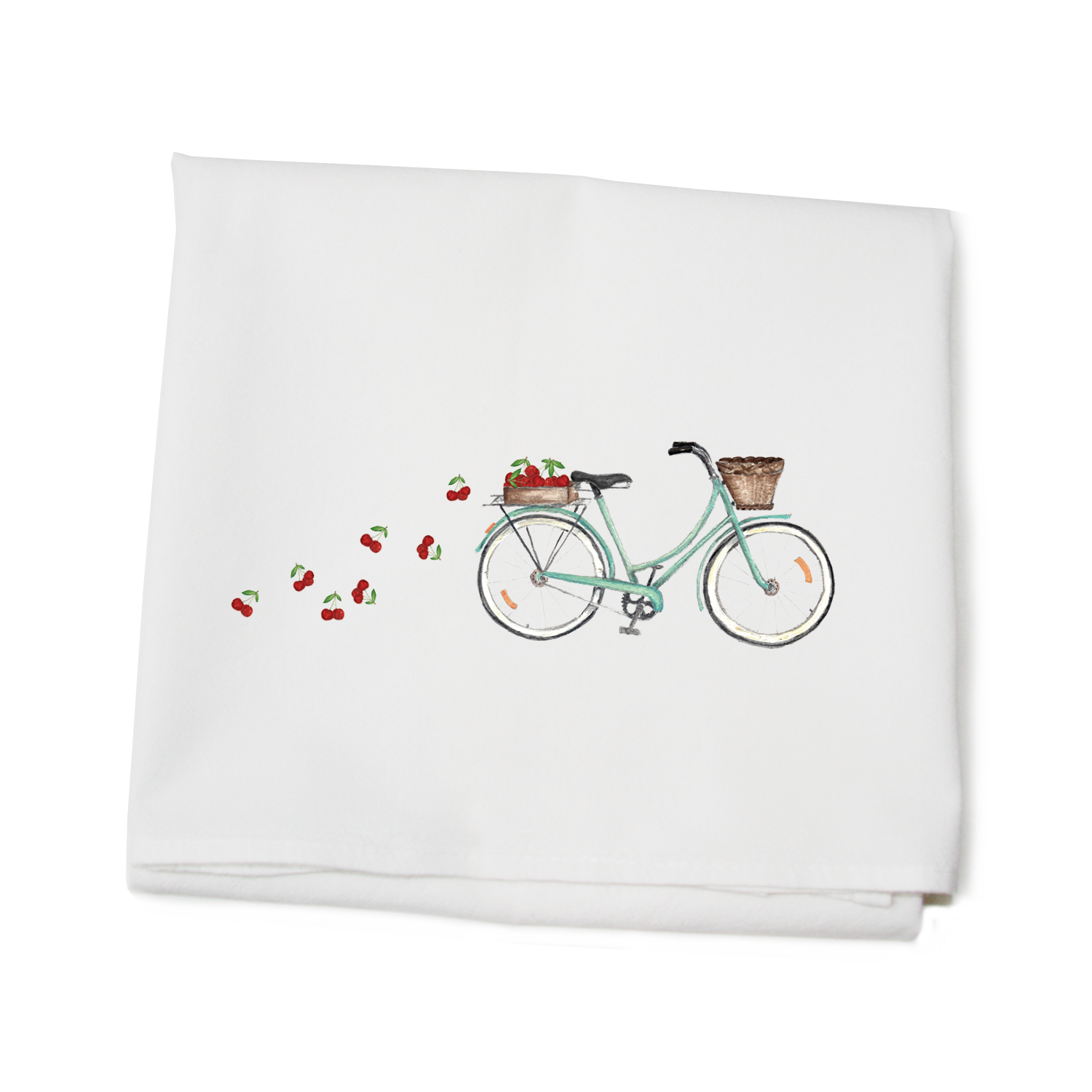 bike with cherries flour sack towel