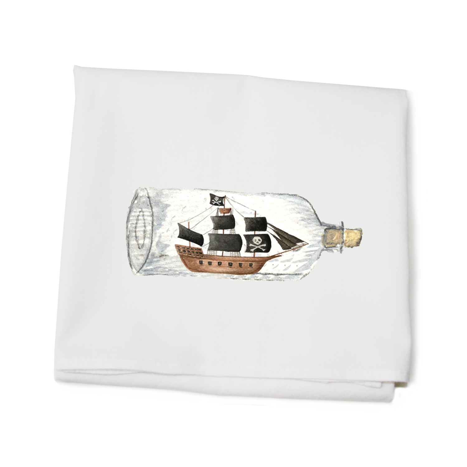 pirate ship in a bottle flour sack towel