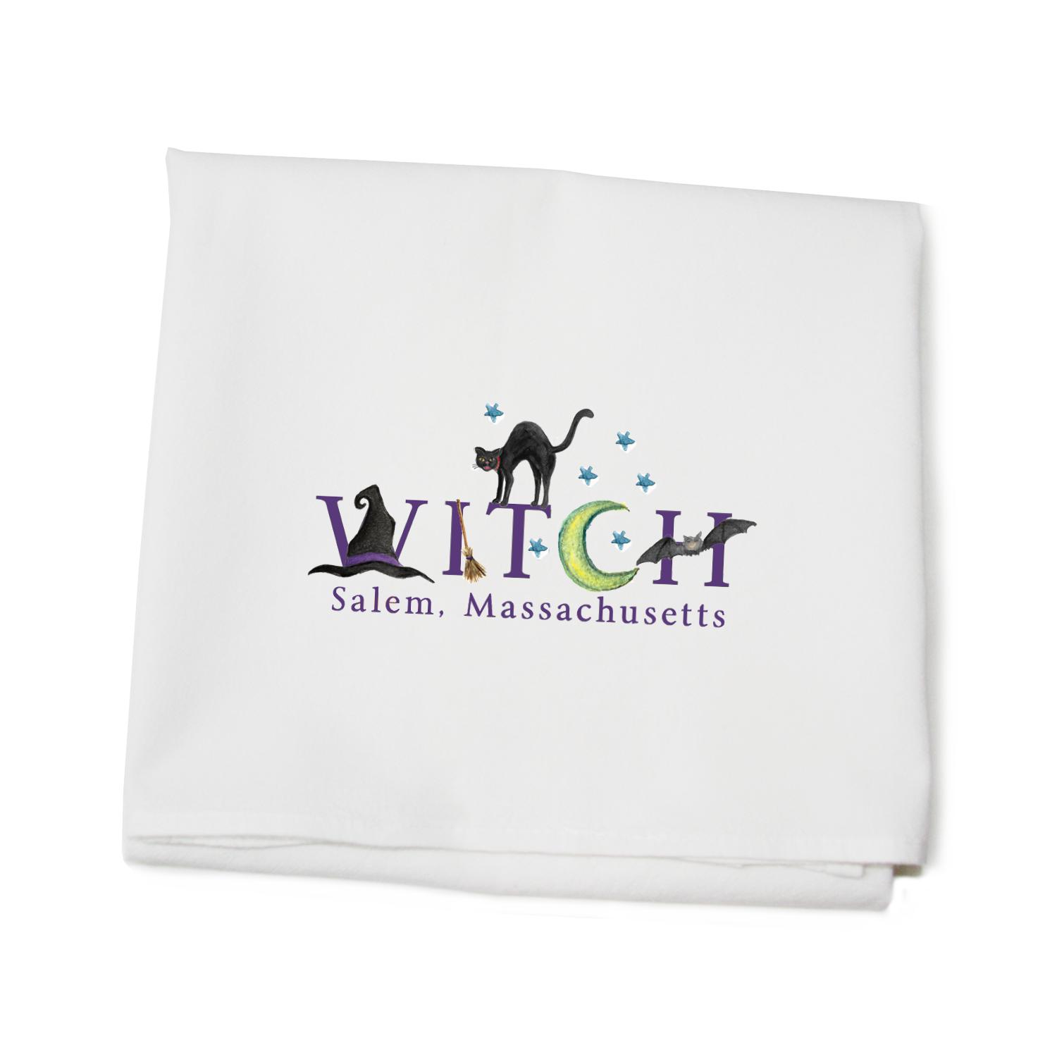 witch salem with black cat flour sack towel