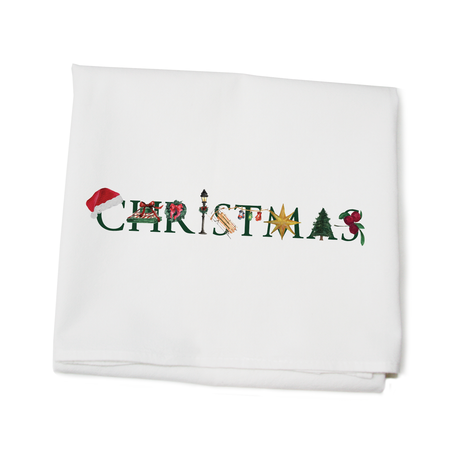 christmas illu-stated flour sack towel