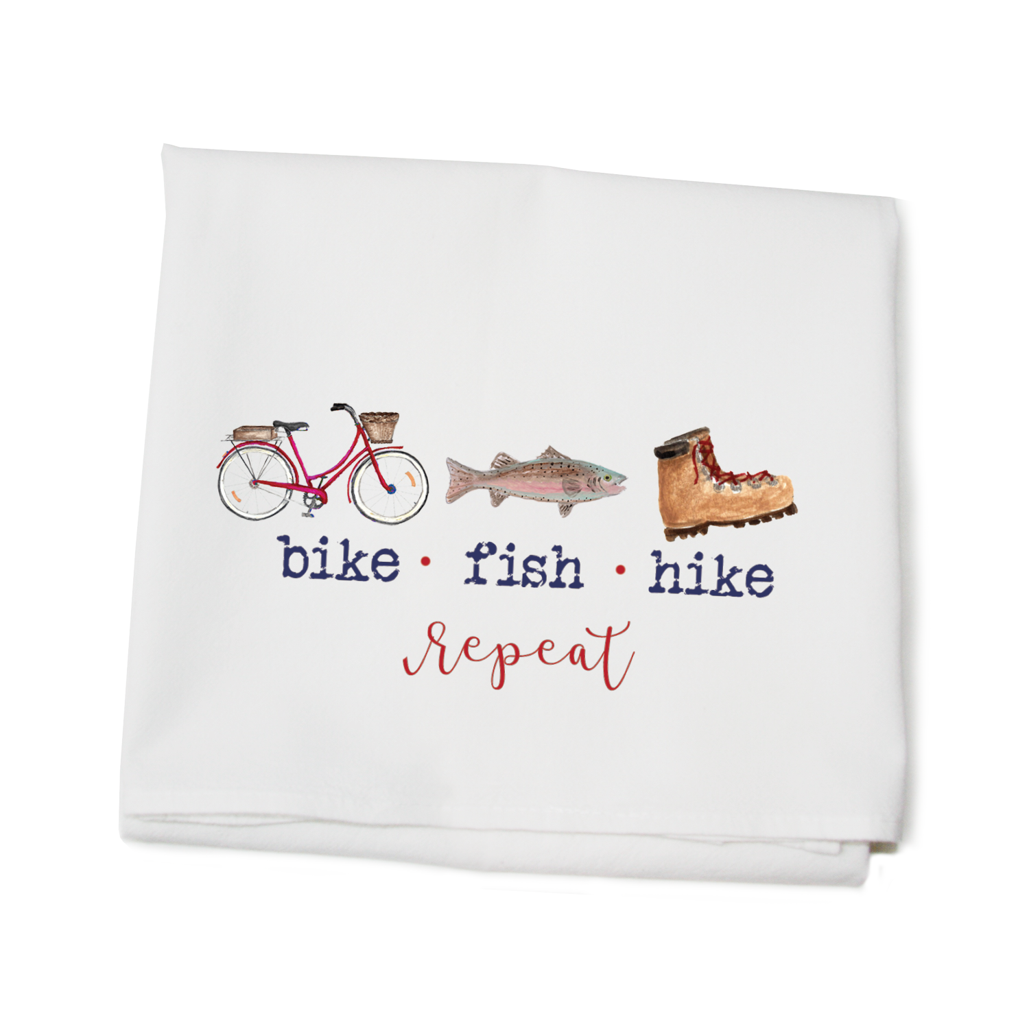 bike fish hike repeat flour sack towel