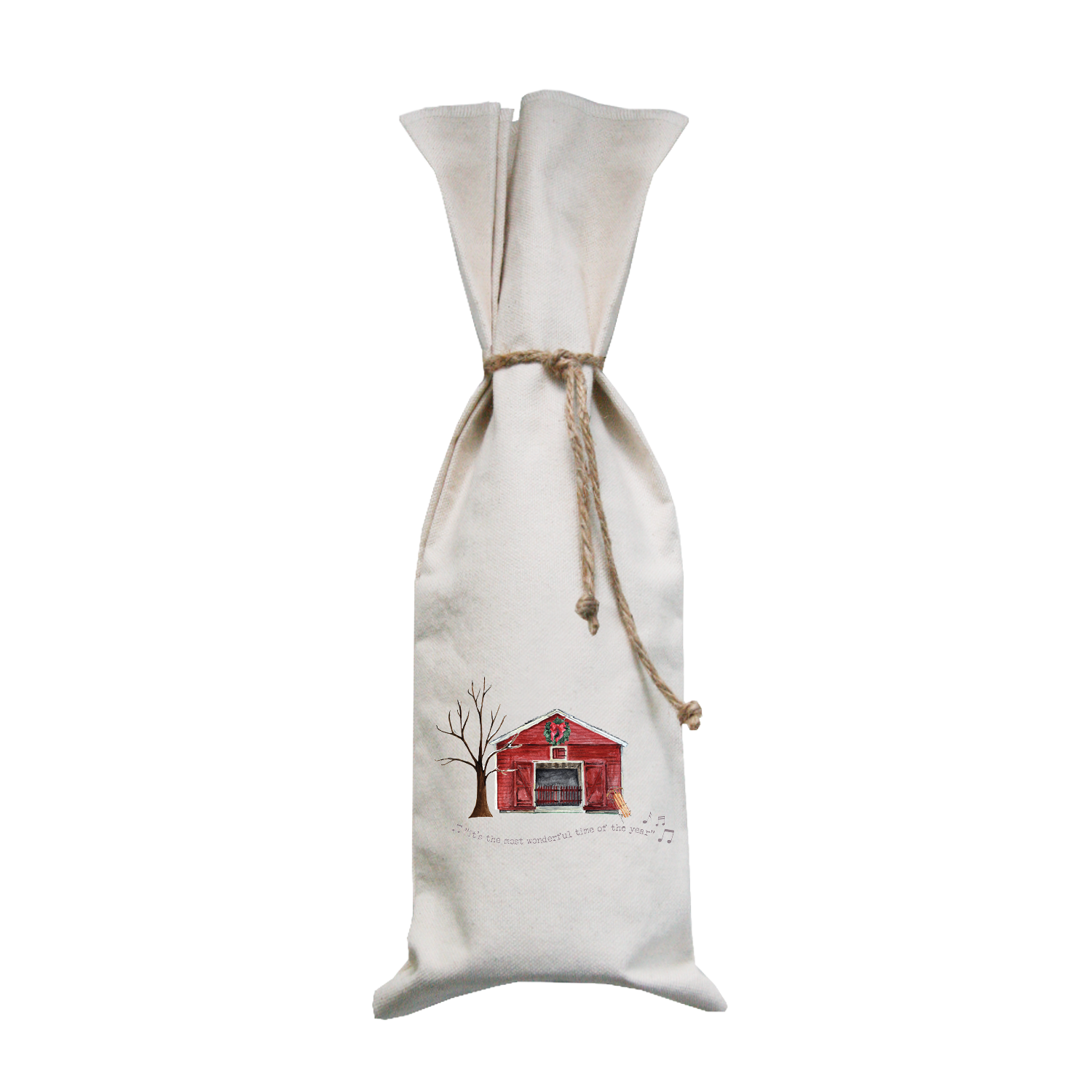 winter barn most wonderful time of year wine bag