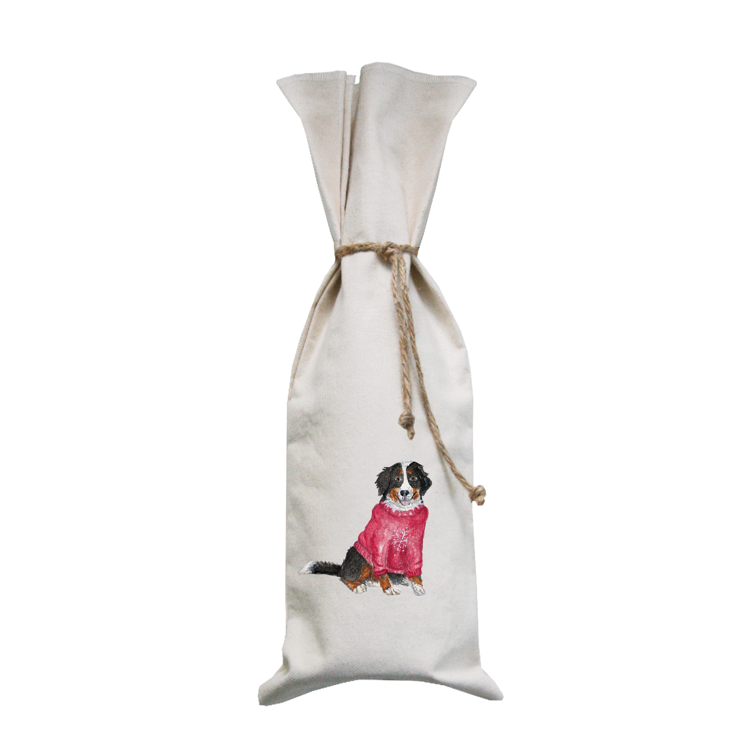 bernese mountain dog in sweater wine bag