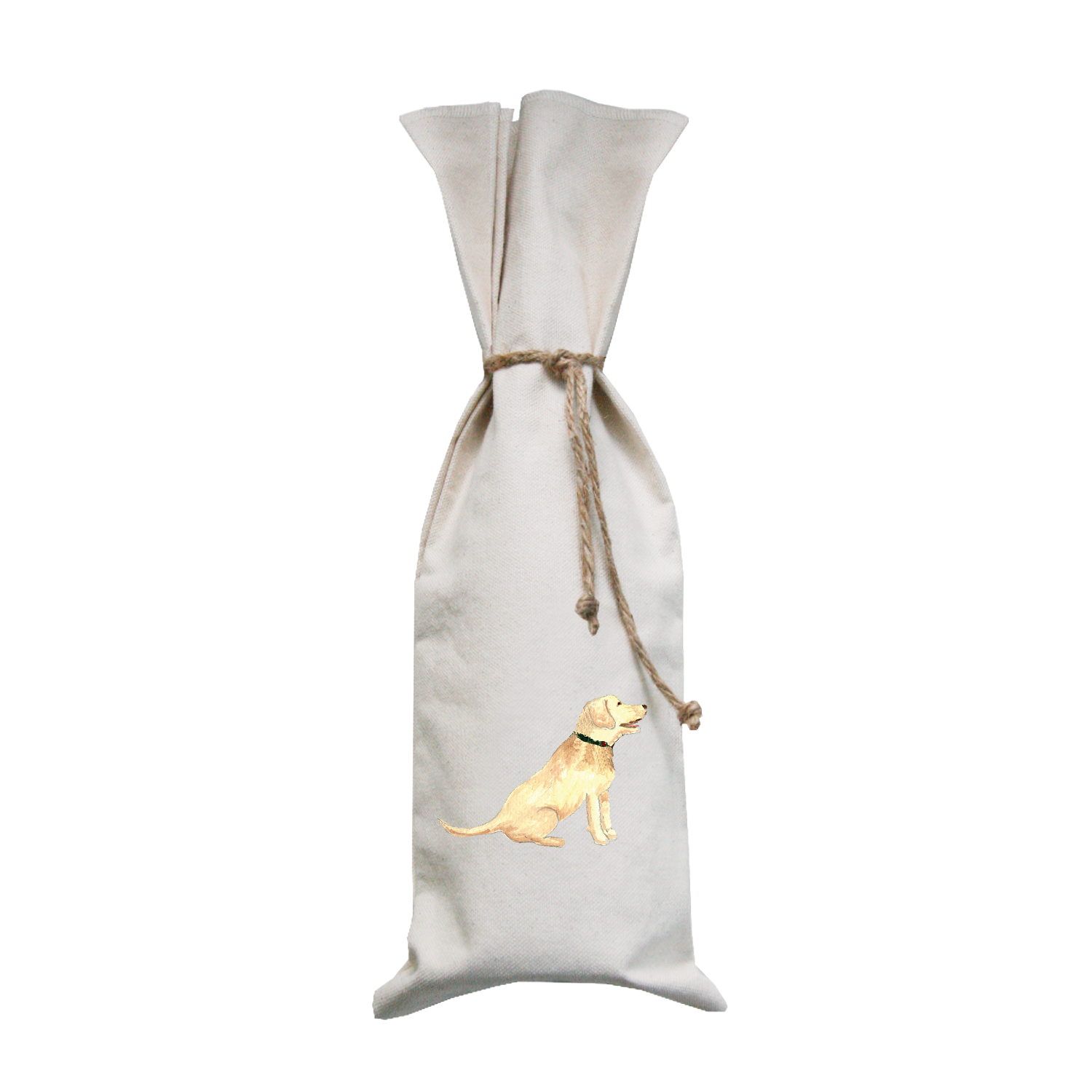 yellow lab sitting wine bag