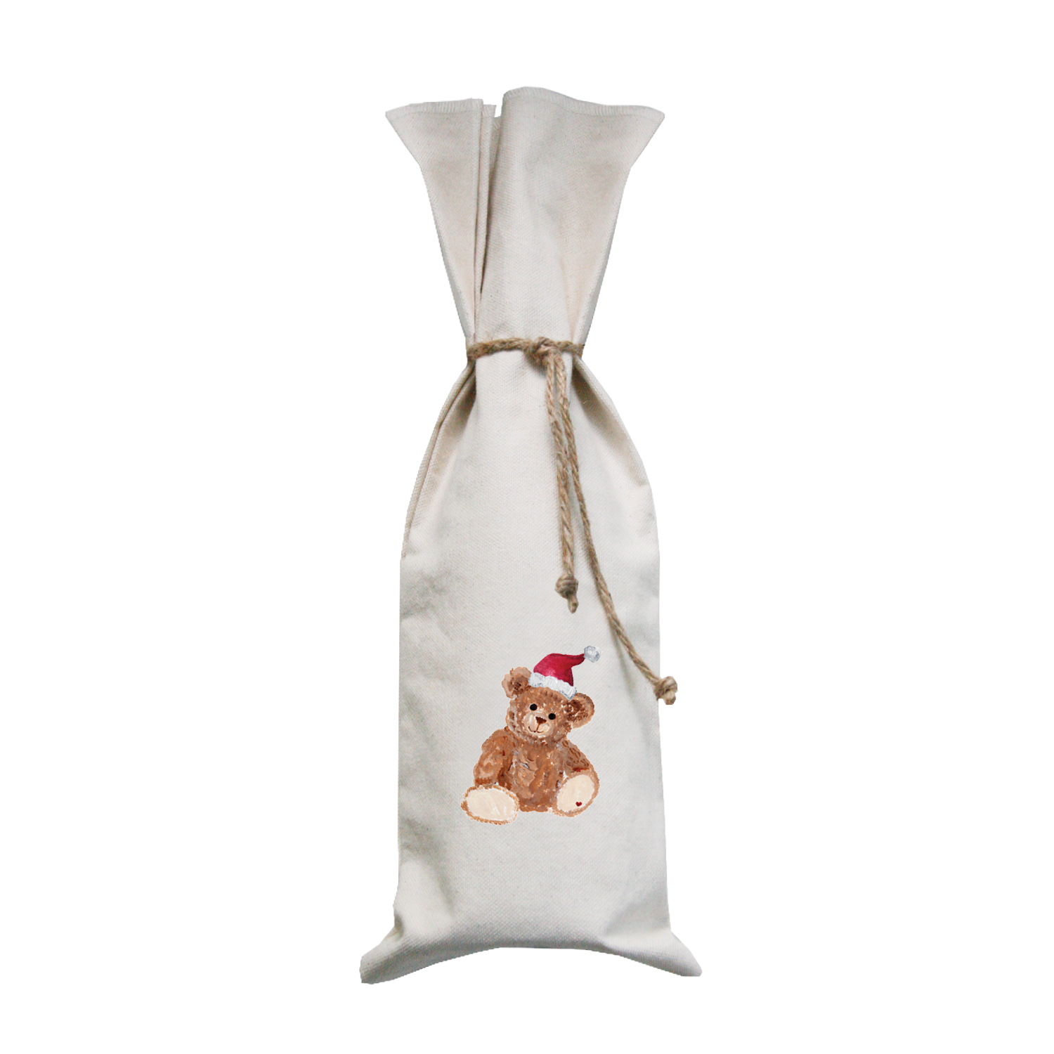 teddy in santa hat wine bag