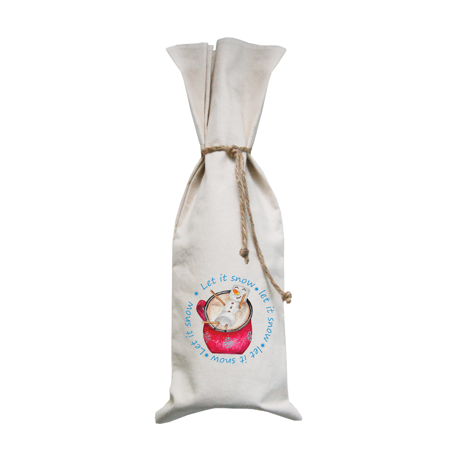 cocoa with snowman let it snow wine bag